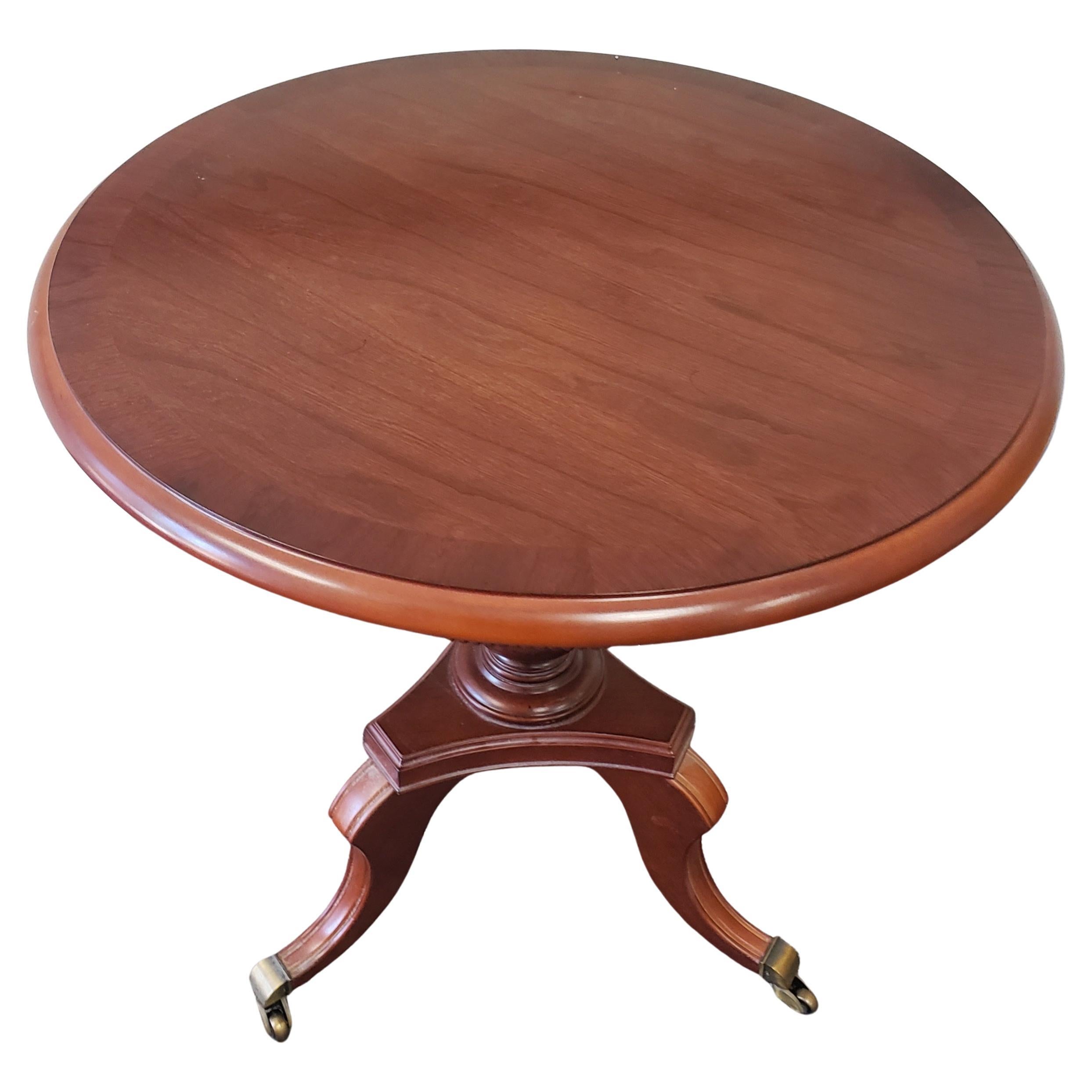 Brass 20th Century Tripod Pedestal Mahogany Tea Table Side Table on Wheels For Sale
