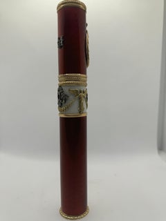 Early 20th Century Tubular Gold Chased Guilloche Enamel Cigar Holder