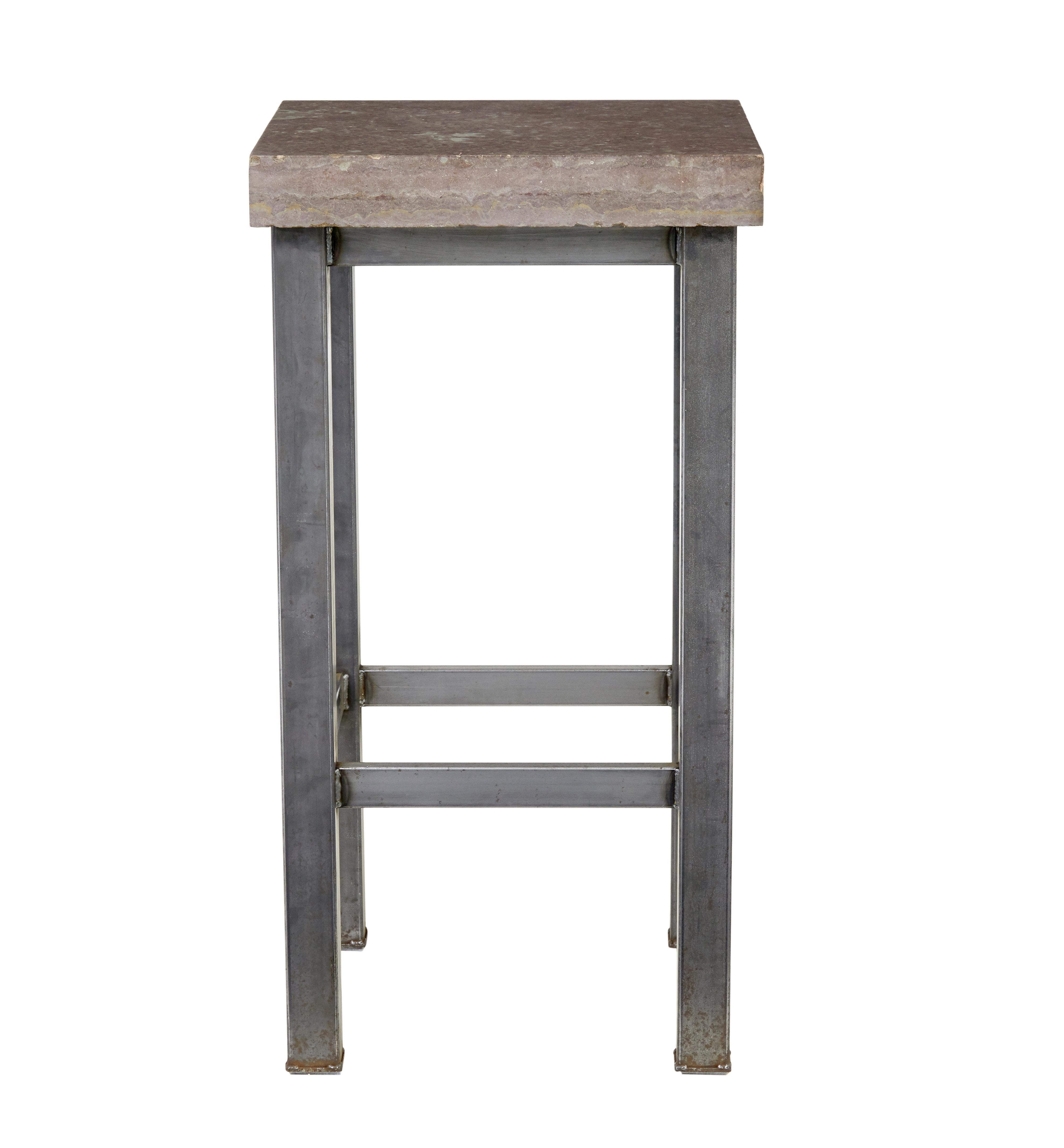 Industrial 20th Century tubular steel lamp table with marble top For Sale