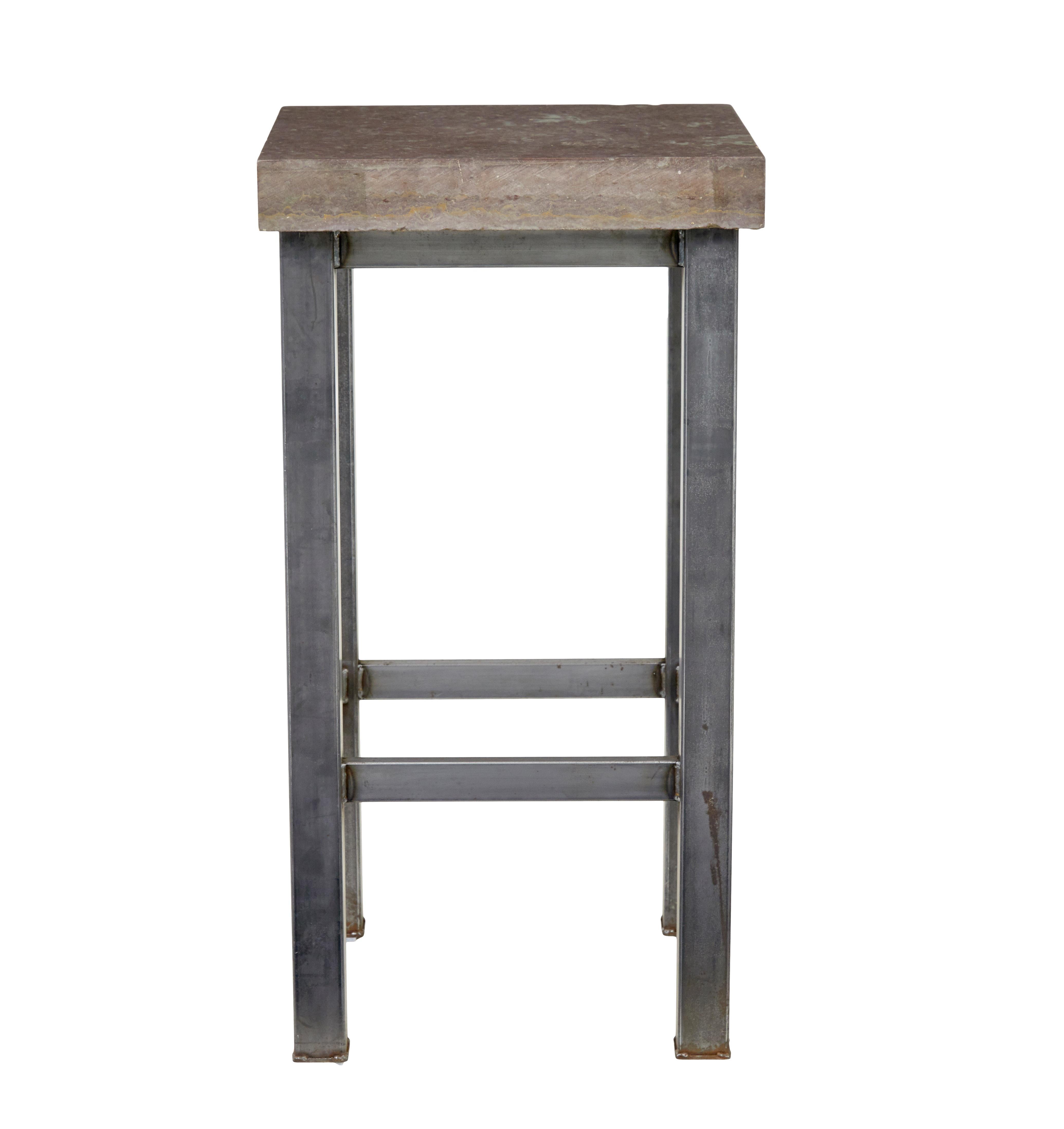Hand-Crafted 20th Century tubular steel lamp table with marble top