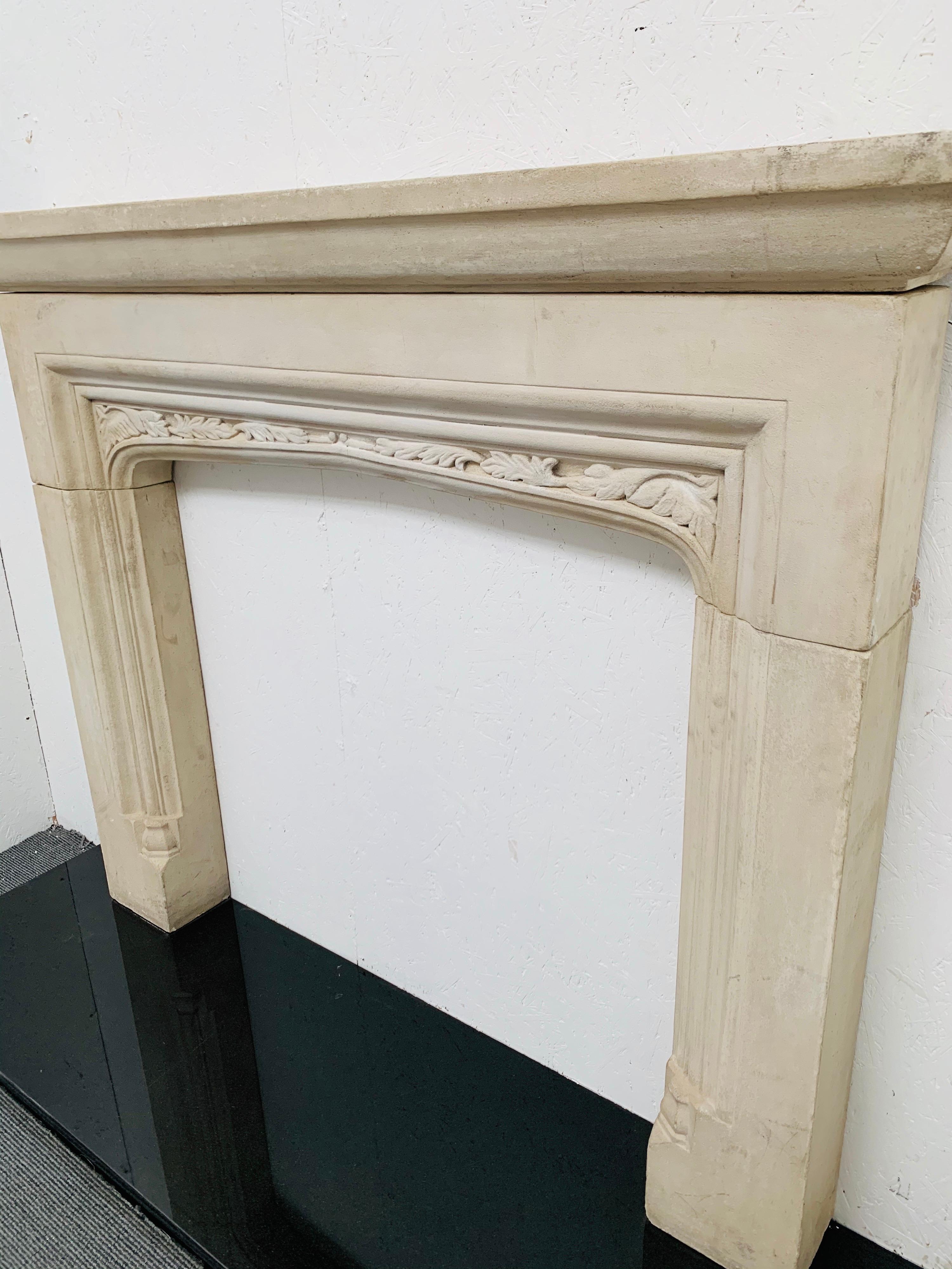 20th Century Tudor Style Limestone Fireplace Mantelpiece 4