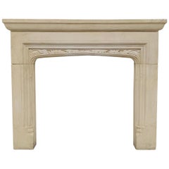 Vintage 20th Century Tudor Style Limestone Fireplace Mantelpiece