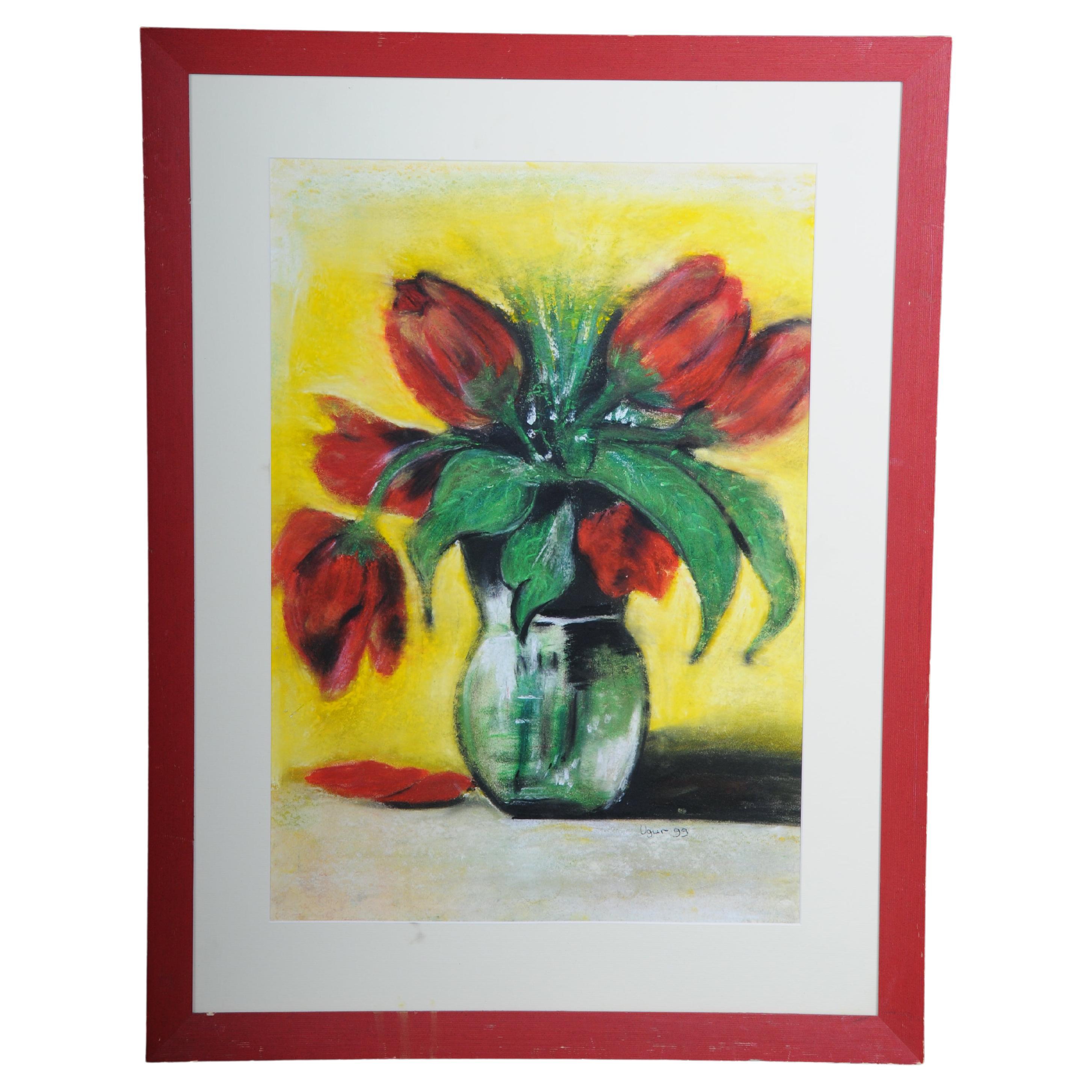 20th Century Tulips still life "Ephemeral Beauty) Pastel on paper, signed Ugur For Sale