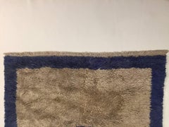 20th Century Tulu Hand-Knotted Carpet by Wool Geometric Design Grey and Cobalt