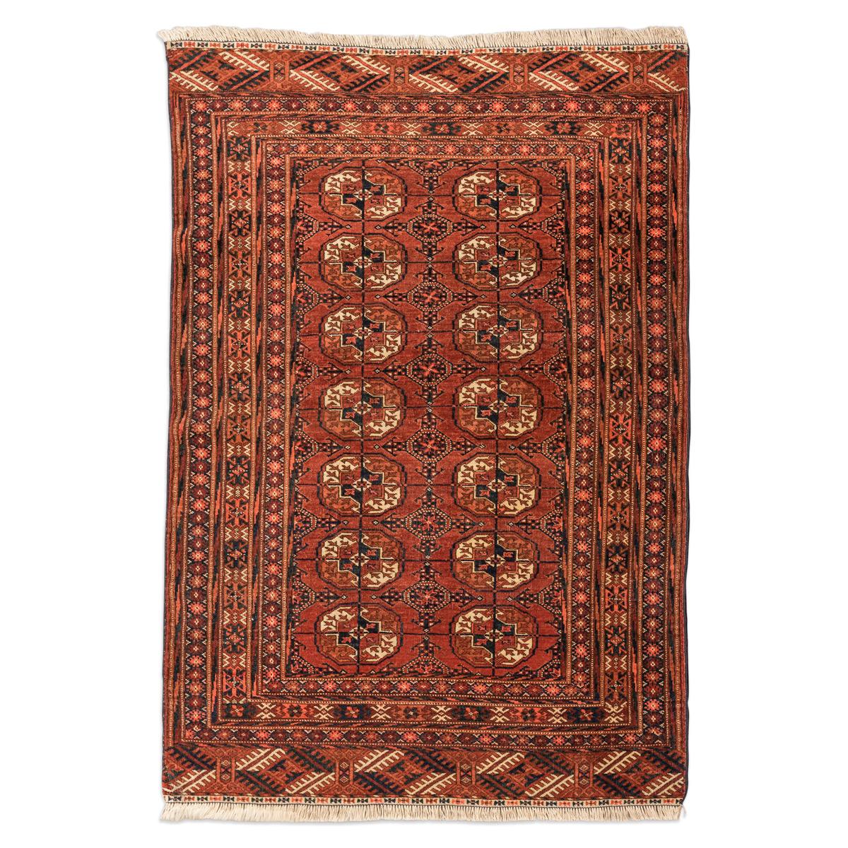 Turkestanischer Wollteppich des 20. Jahrhunderts, Tekke, „Guls“, klassischer Teppich, ca. 1920. 1,50 x 1,00 m (Handgeknüpft) im Angebot