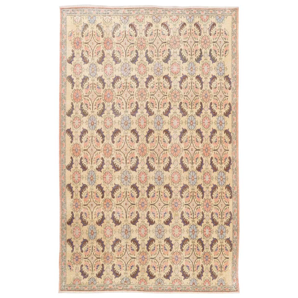 Floral Turkish Deco Rug in Soft Pink and Turquoise Colors at 1stDibs