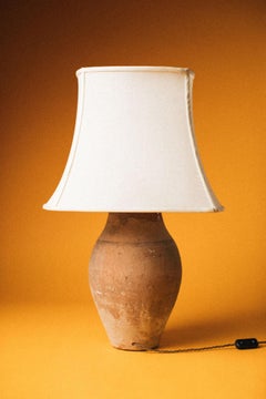 20th-Century Turkish Terracotta Storage Jar Table Lamp with Glazed Rim