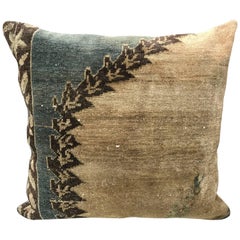 20th Century Turkish Green and Khaki Rug Fragment Pillow