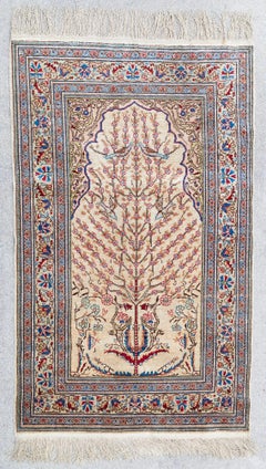 20th Century Turkish Kayseri Tree of Life Hand-Knotted Silk Prayer Rug