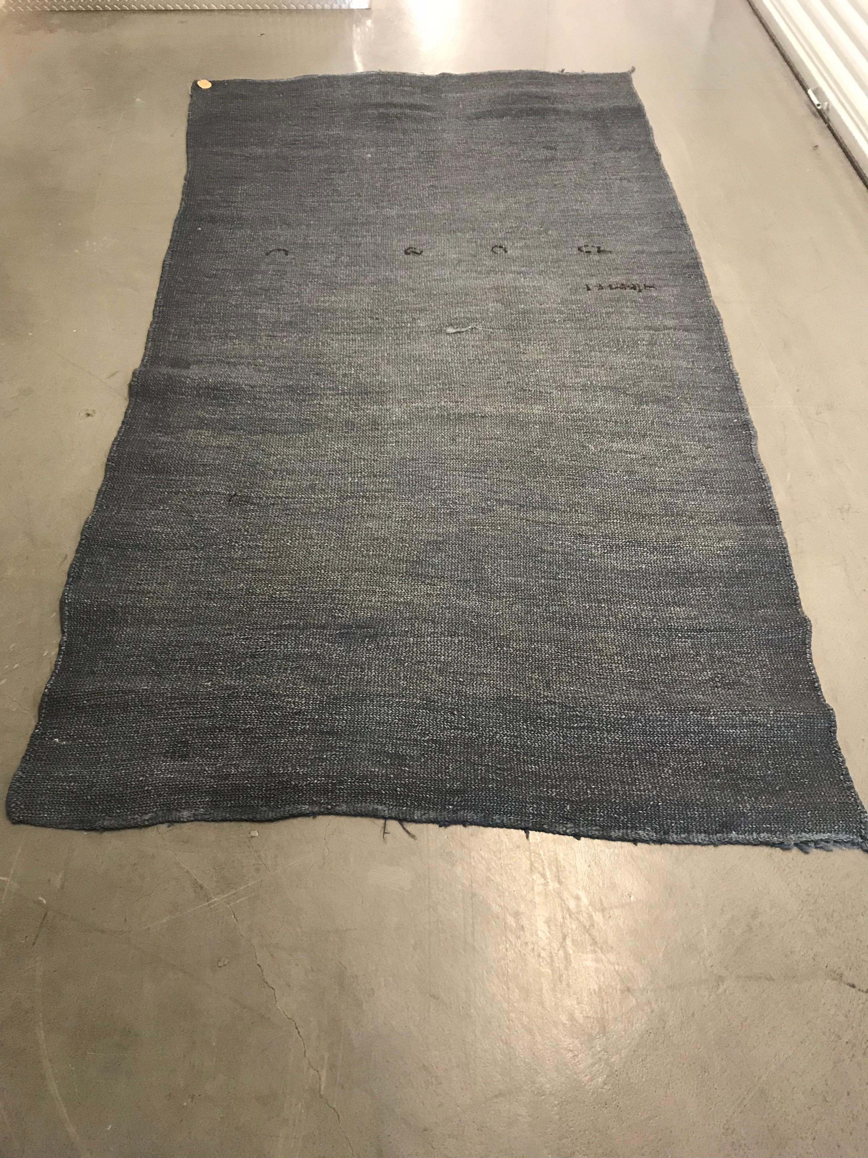 20th Century Turkish Muted Blue Cotton and Linen Rug 7