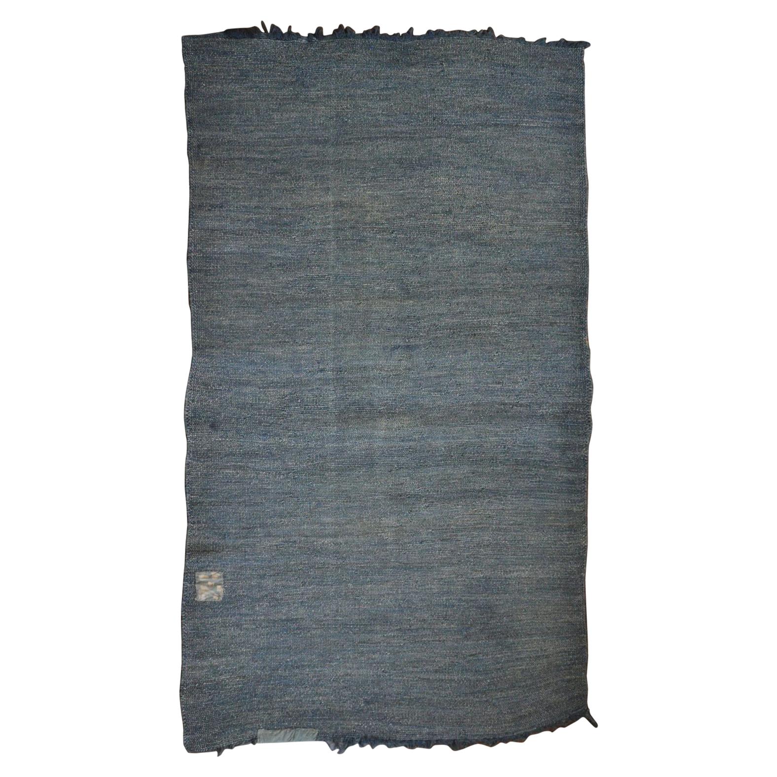 20th Century Turkish Muted Blue Cotton and Linen Rug