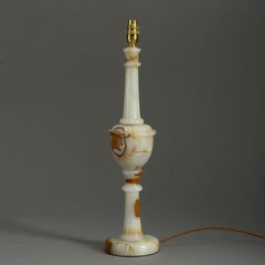 Lampe à colonne en albâtre tourné du 20ème siècle