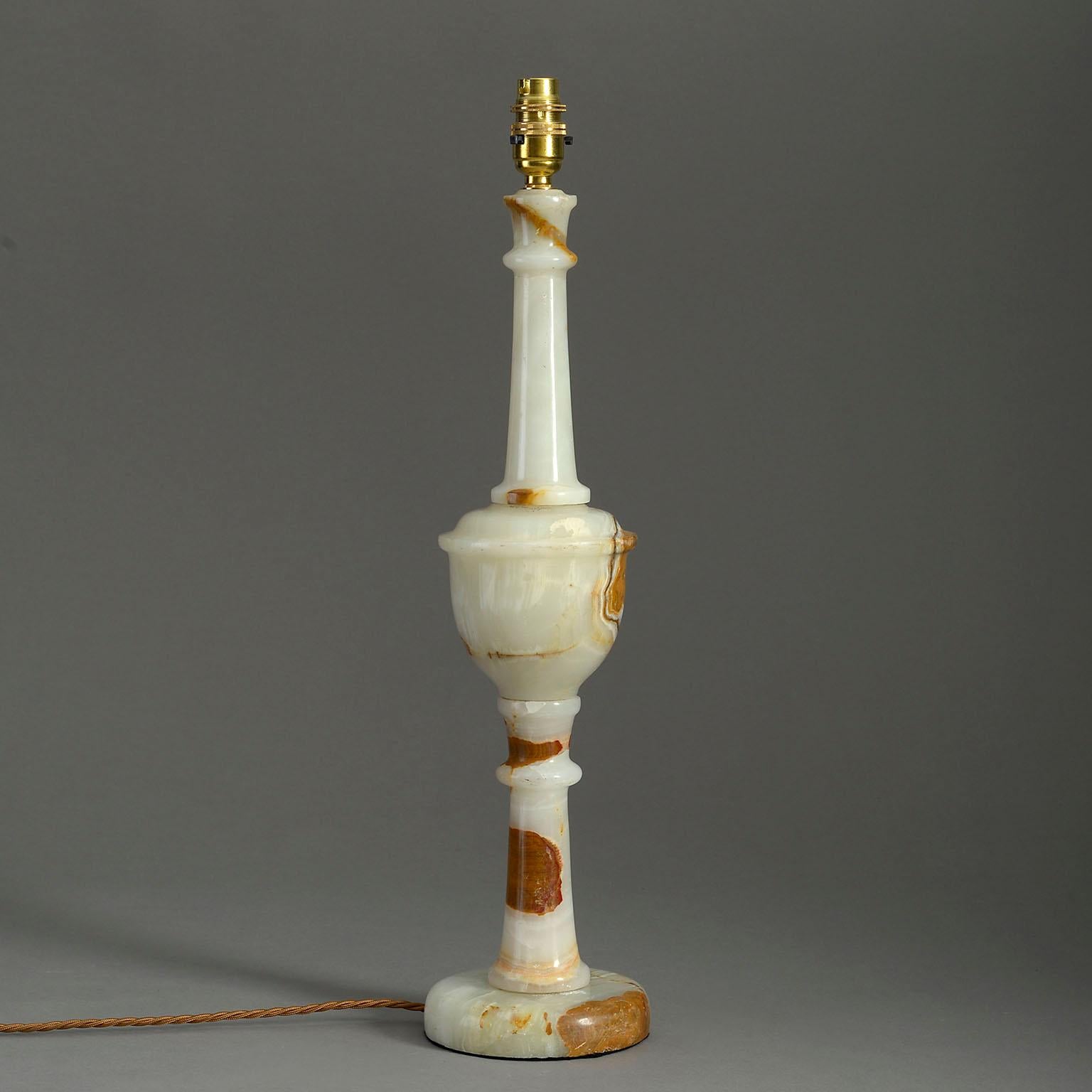 Art Deco 20th Century Turned Alabaster Column Lamp For Sale