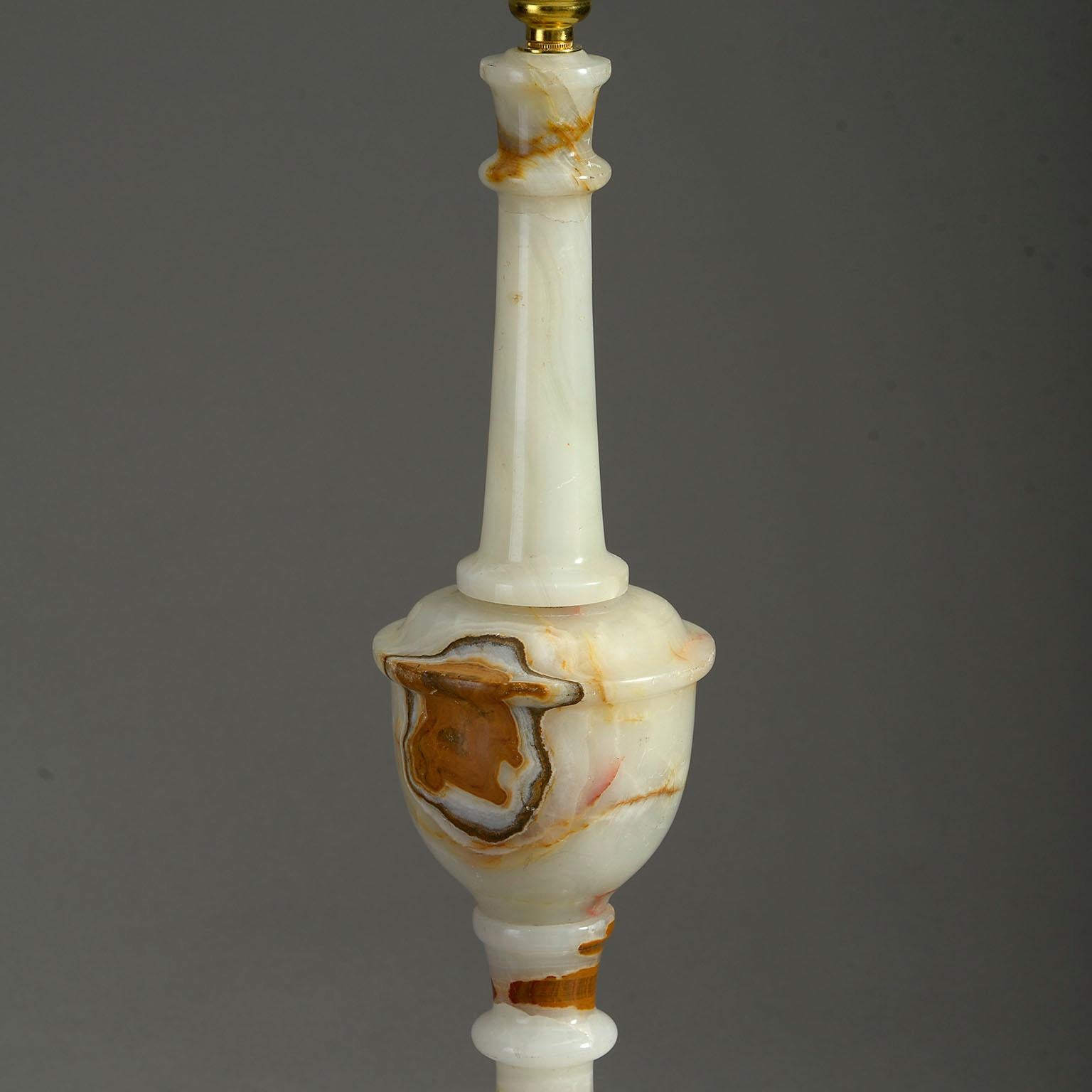 Italian 20th Century Turned Alabaster Column Lamp For Sale