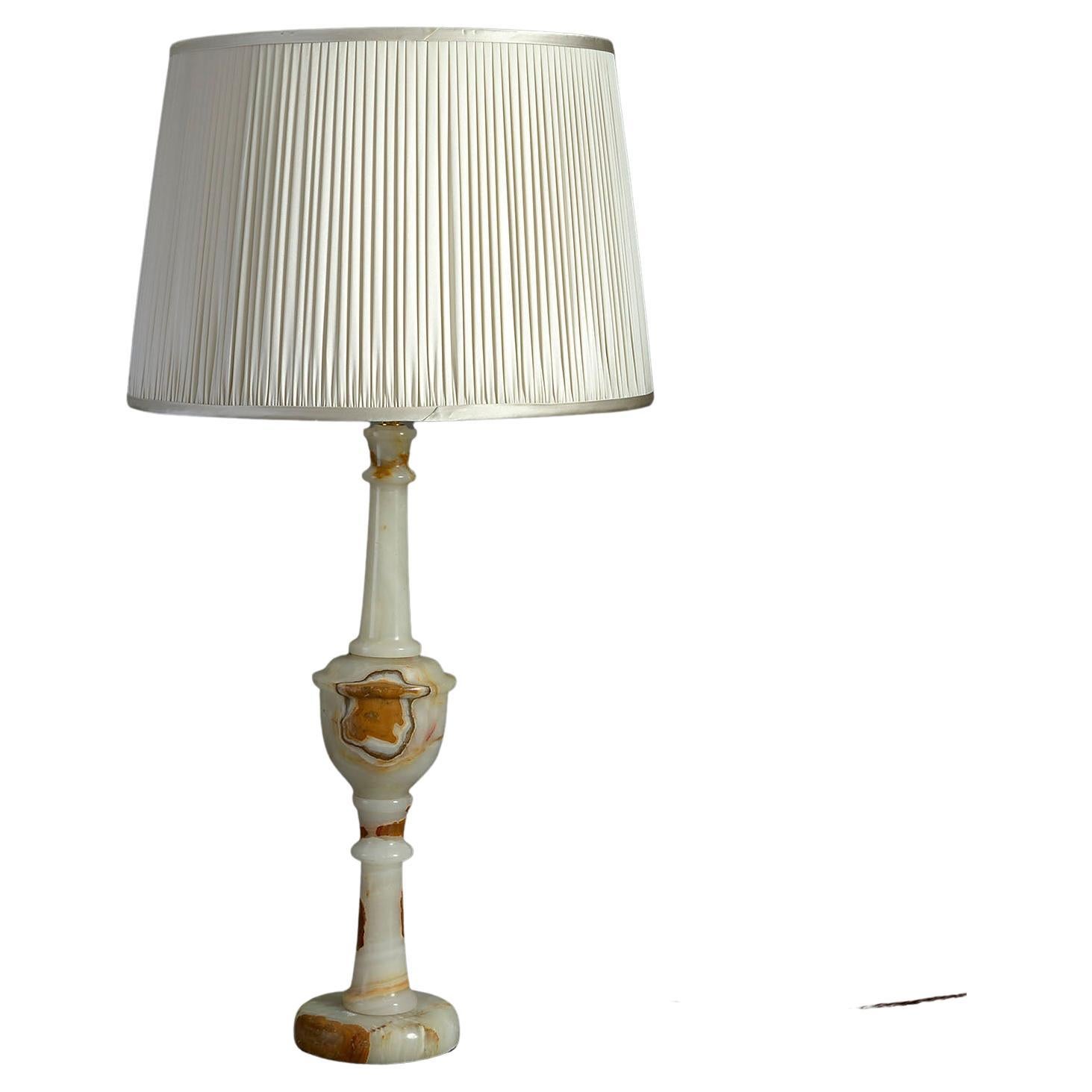 Lampe à colonne en albâtre tourné du 20ème siècle