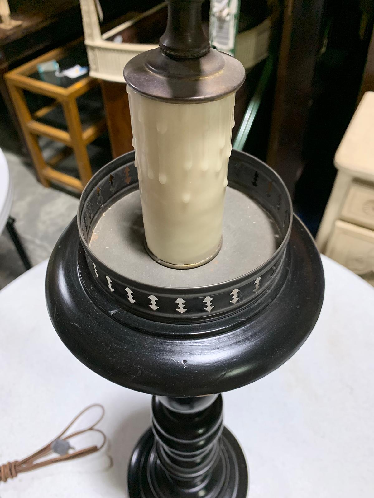 20th Century Turned Wood Lamp, Painted Black 7