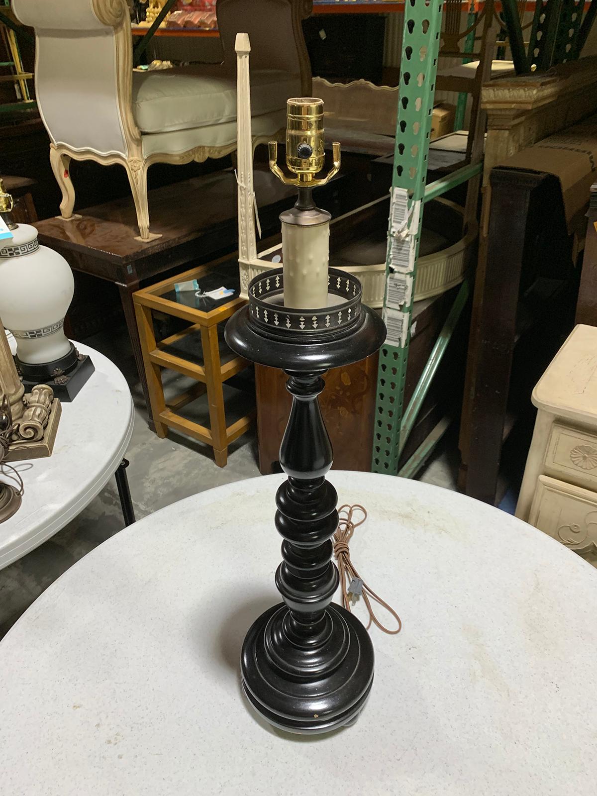 20th Century Turned Wood Lamp, Painted Black 8
