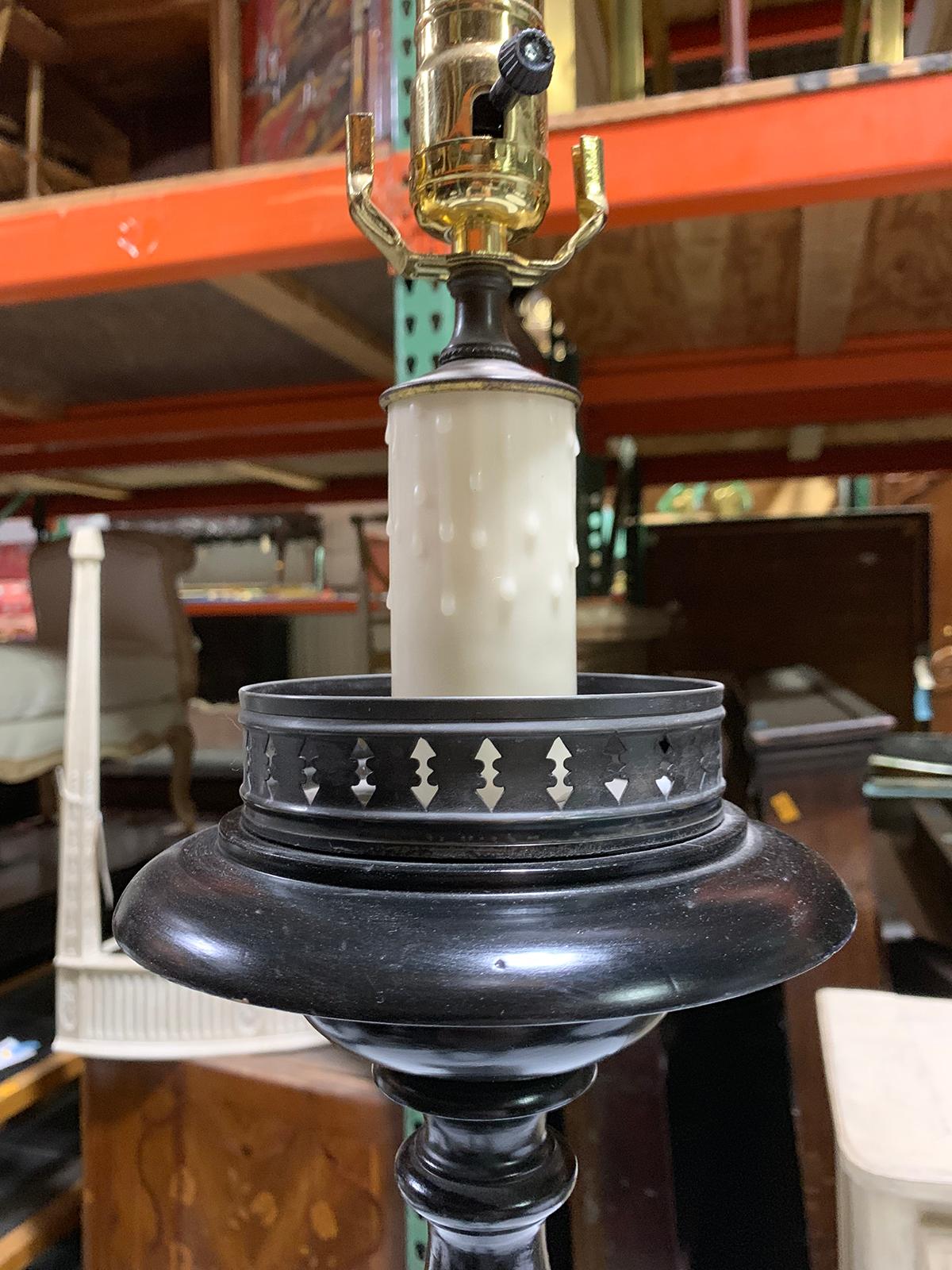20th Century Turned Wood Lamp, Painted Black In Good Condition In Atlanta, GA