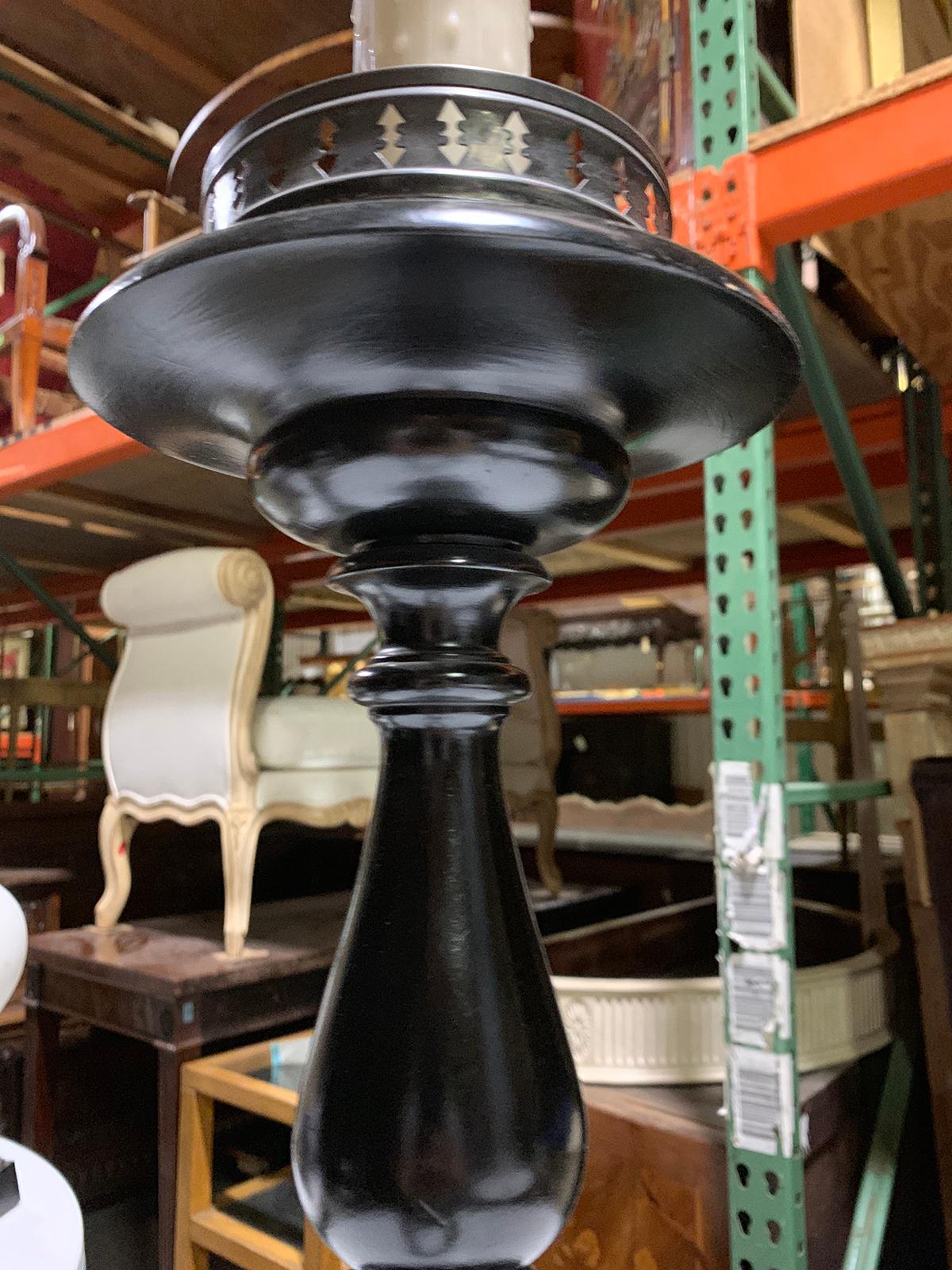 20th Century Turned Wood Lamp, Painted Black 1