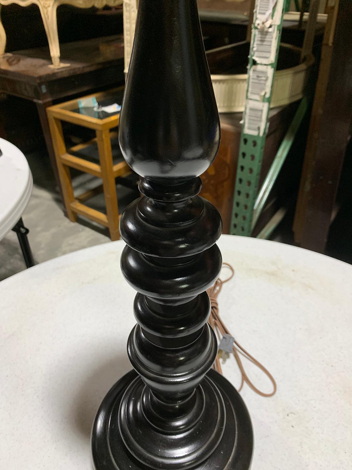 20th Century Turned Wood Lamp, Painted Black 2