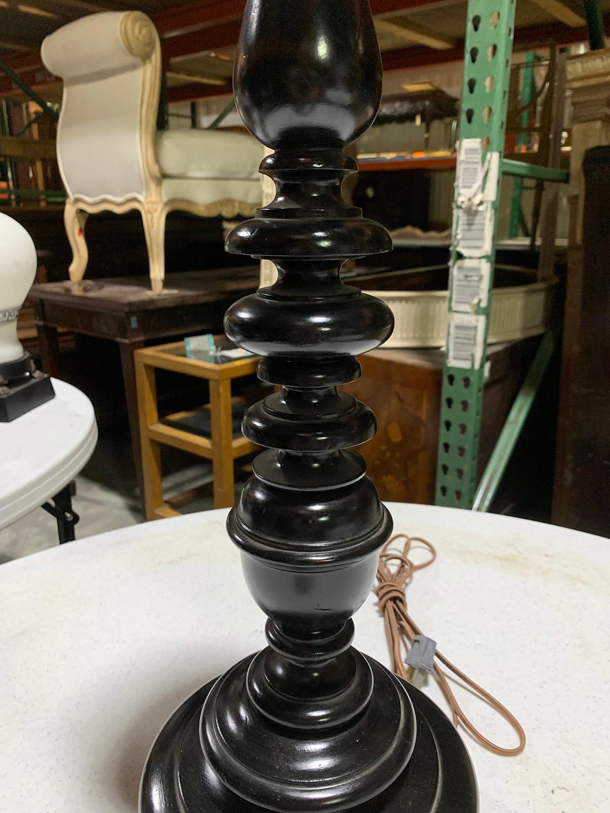 20th Century Turned Wood Lamp, Painted Black 3