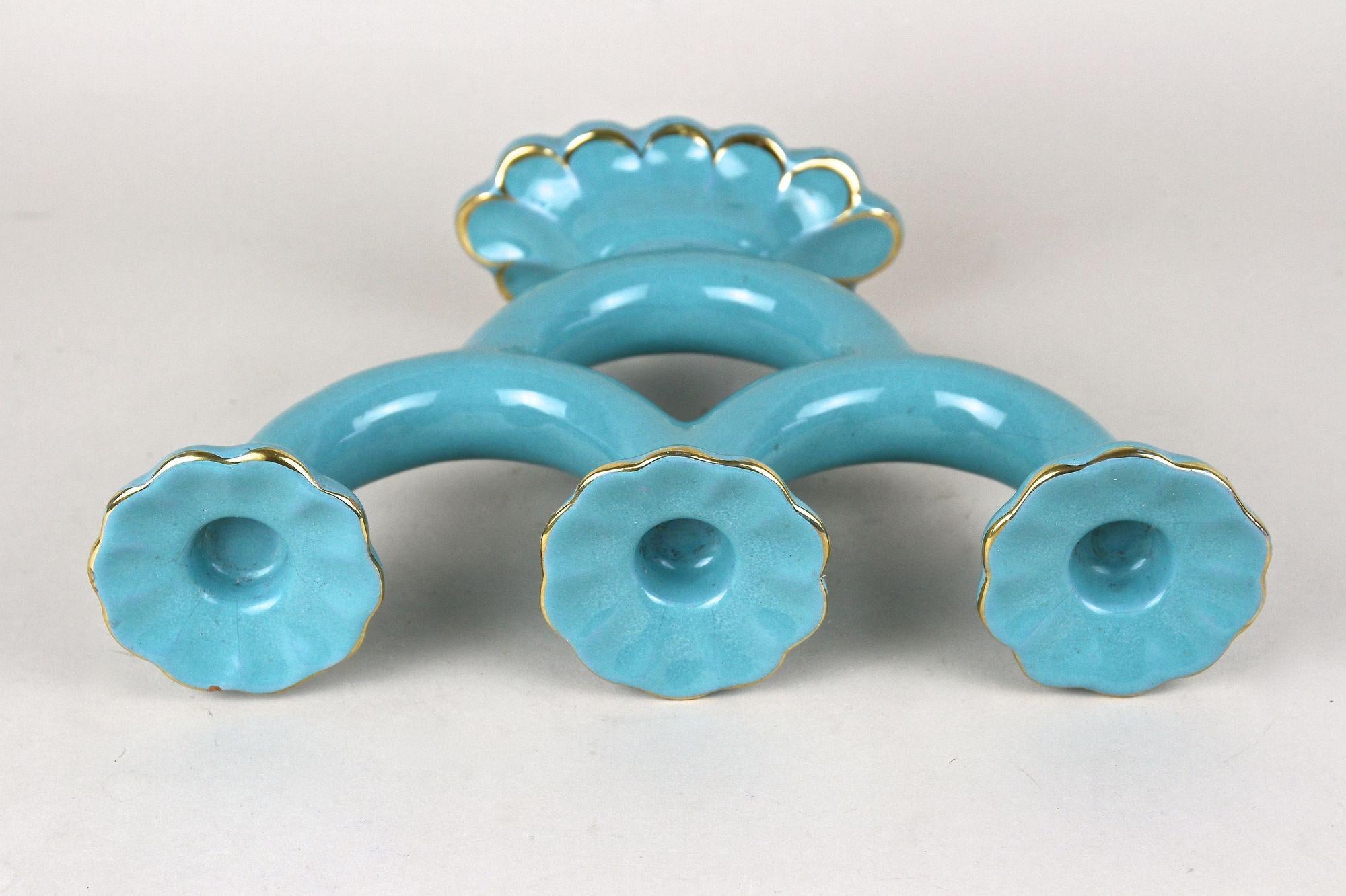 20th Century Turquoise Art Deco Ceramic Candleholder, Marked - AT ca. 1930 For Sale 6