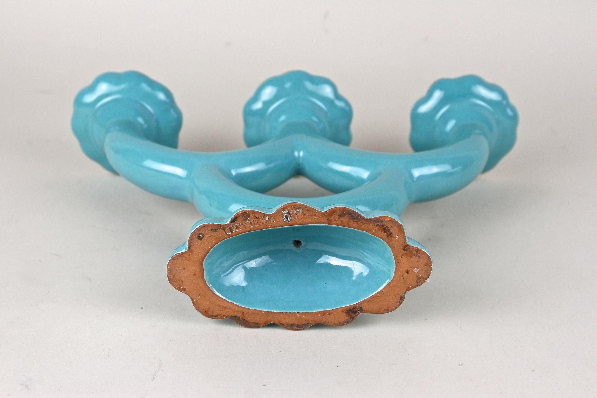 20th Century Turquoise Art Deco Ceramic Candleholder, Marked - AT ca. 1930 For Sale 8