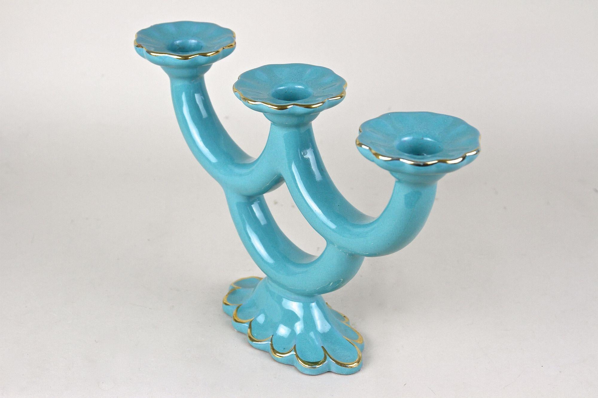 Austrian 20th Century Turquoise Art Deco Ceramic Candleholder, Marked - AT ca. 1930 For Sale
