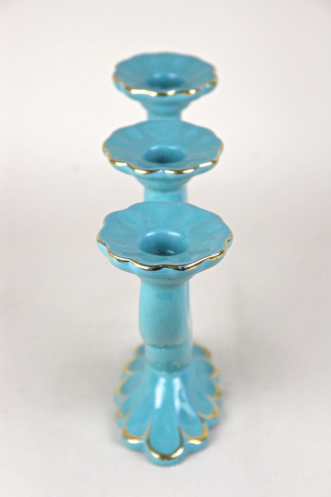20th Century Turquoise Art Deco Ceramic Candleholder, Marked - AT ca. 1930 For Sale 1