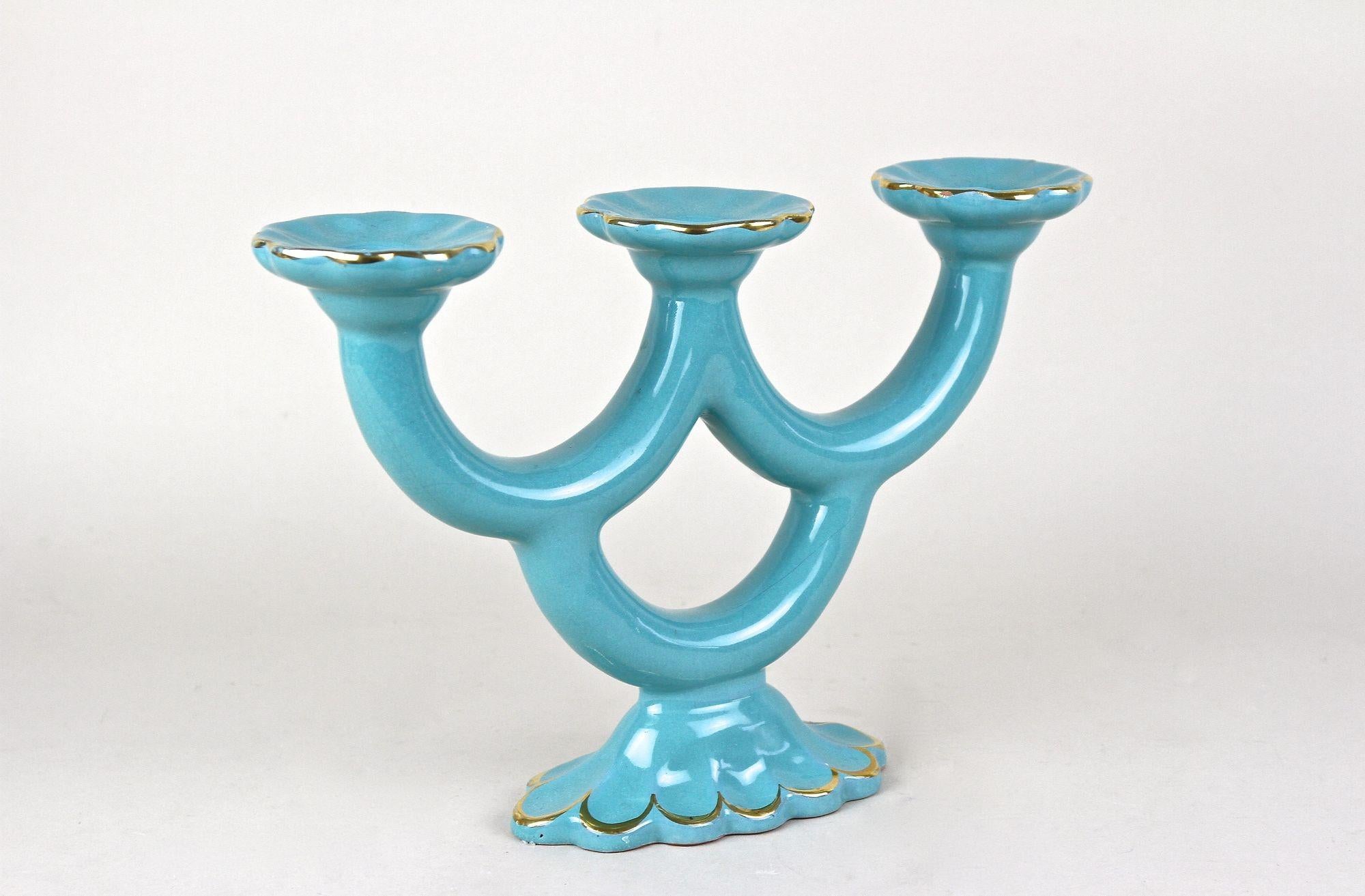 20th Century Turquoise Art Deco Ceramic Candleholder, Marked - AT ca. 1930 For Sale 2