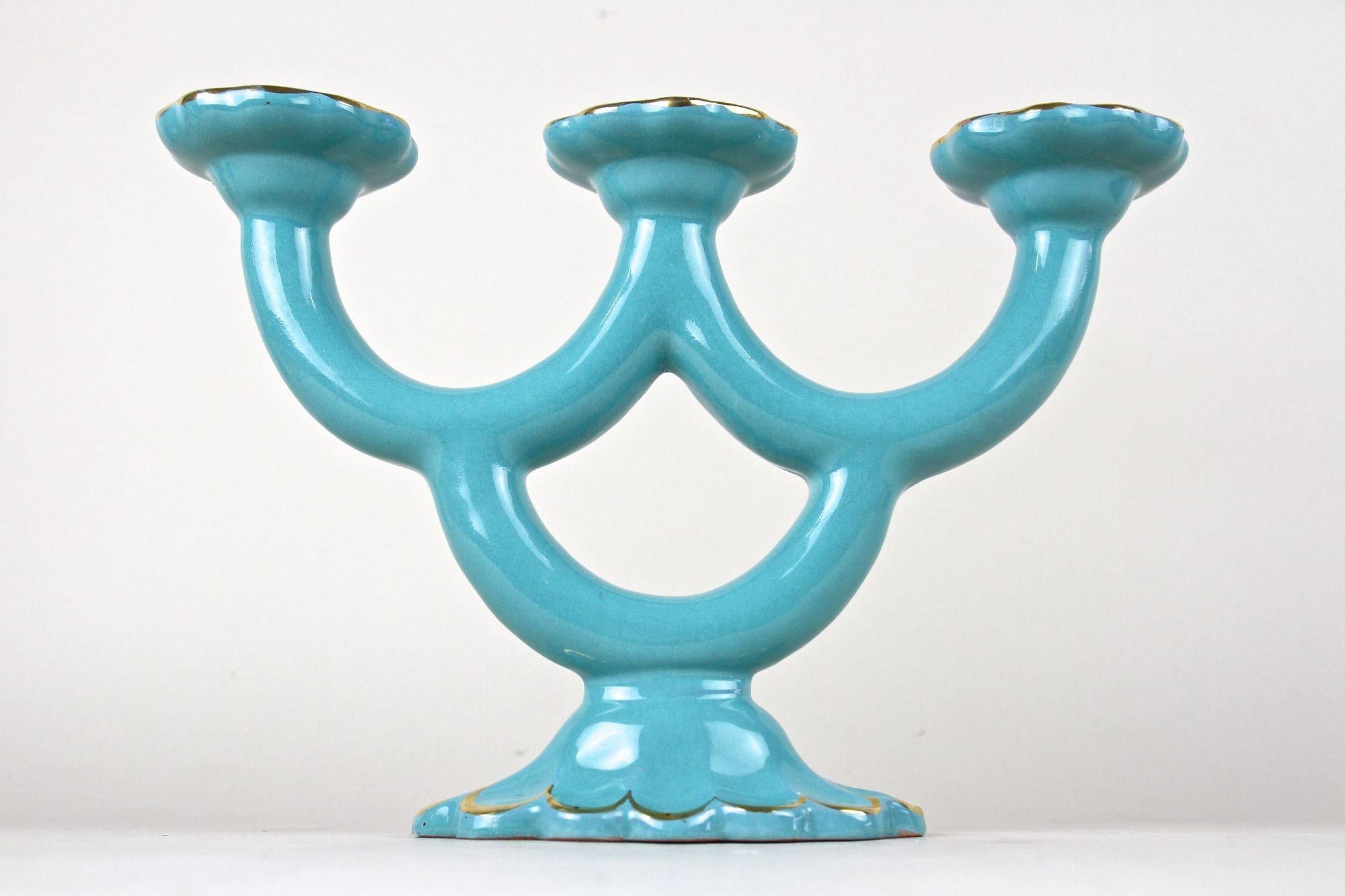 20th Century Turquoise Art Deco Ceramic Candleholder, Marked - AT ca. 1930 For Sale 3