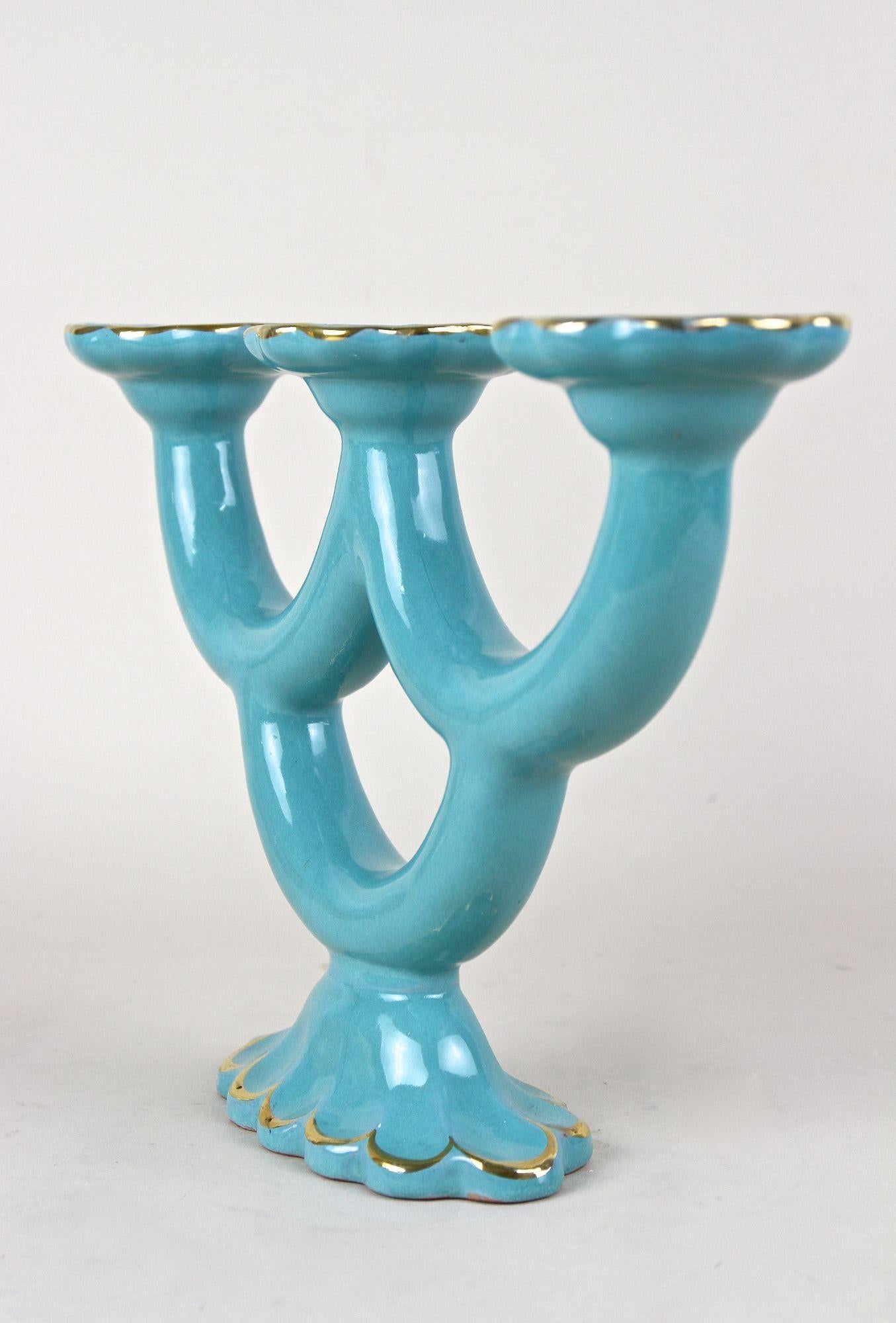 20th Century Turquoise Art Deco Ceramic Candleholder, Marked - AT ca. 1930 For Sale 4
