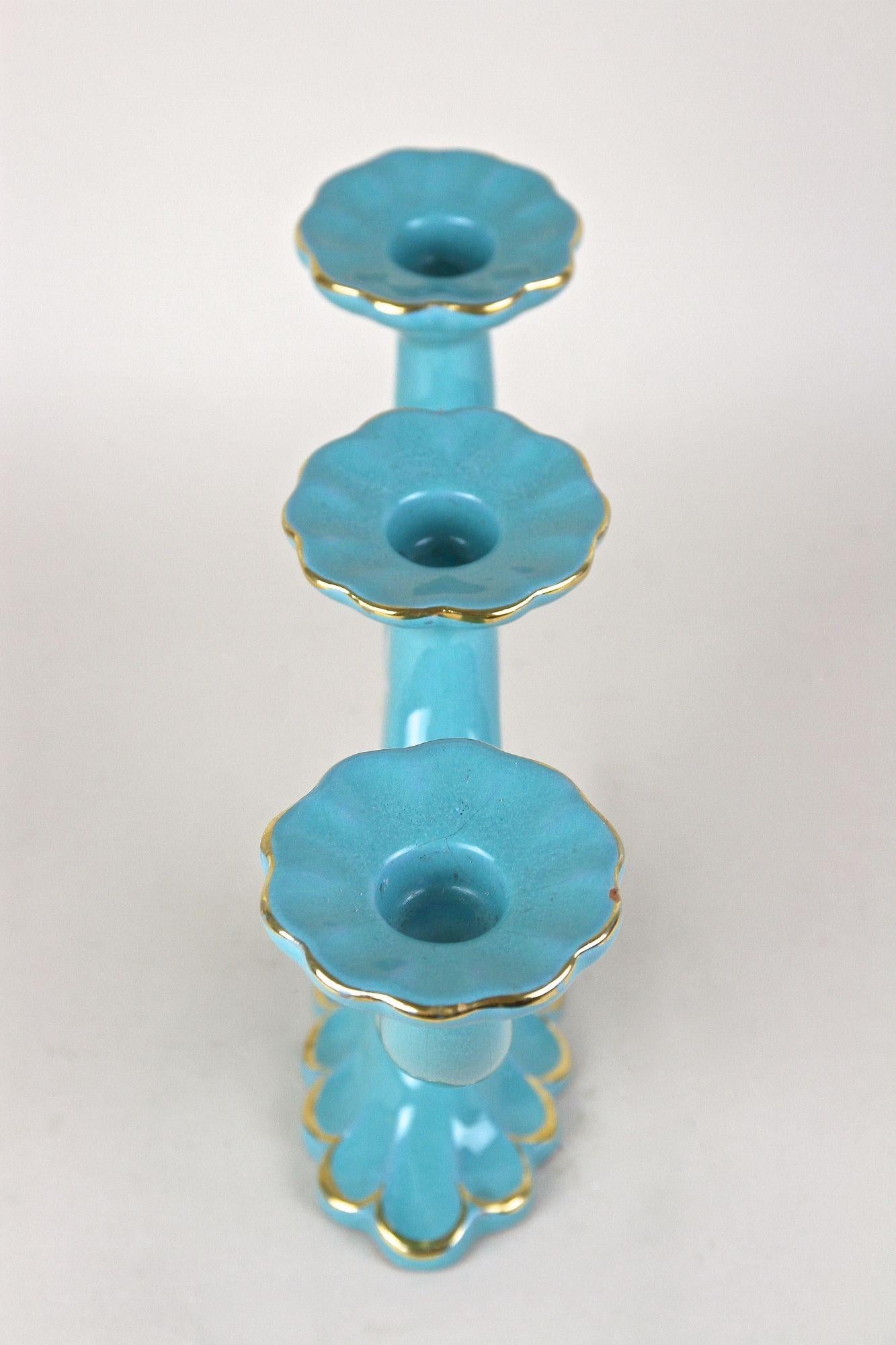 20th Century Turquoise Art Deco Ceramic Candleholder, Marked - AT ca. 1930 For Sale 5
