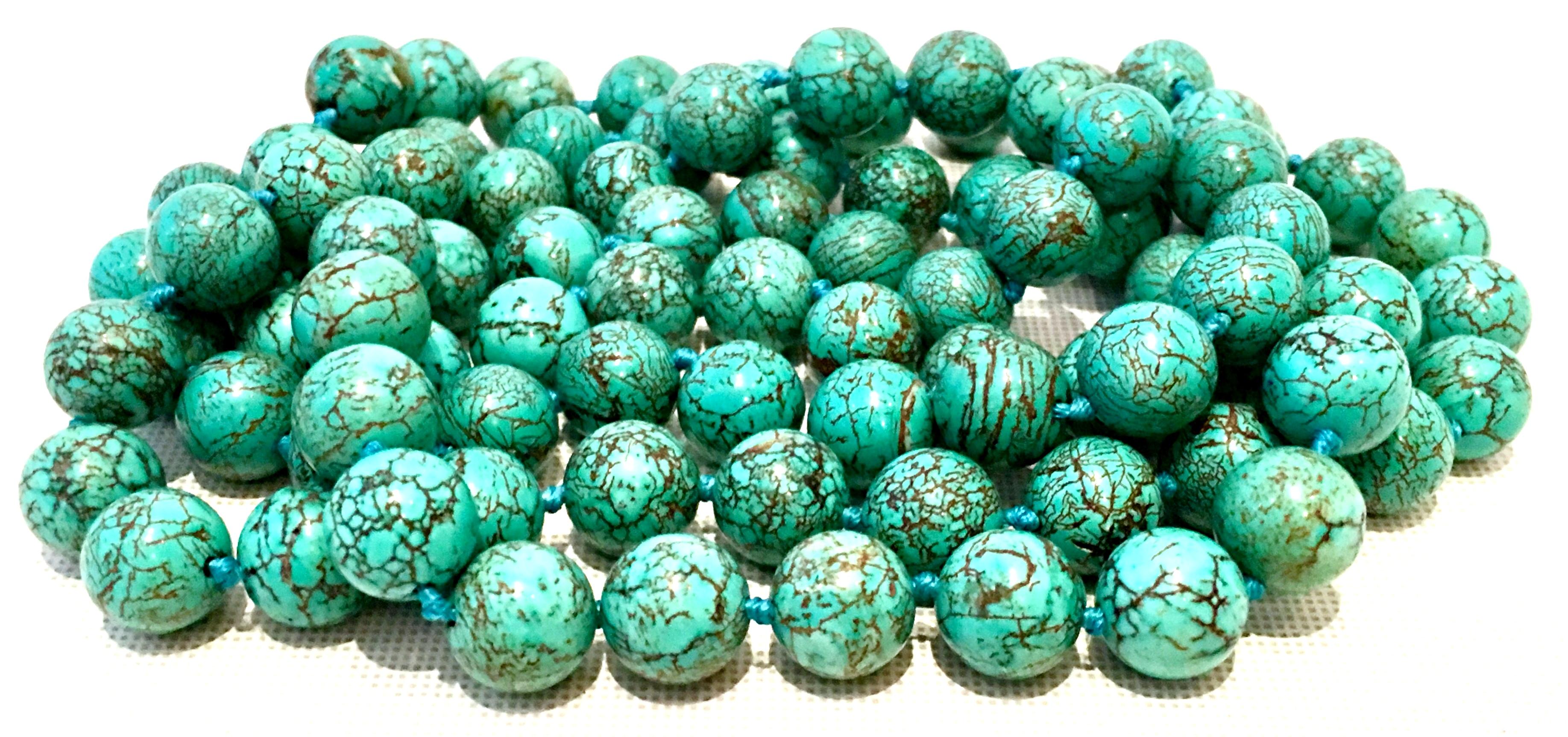 20th Century Natural Polished Turquoise Bead Opera Length Necklace 2