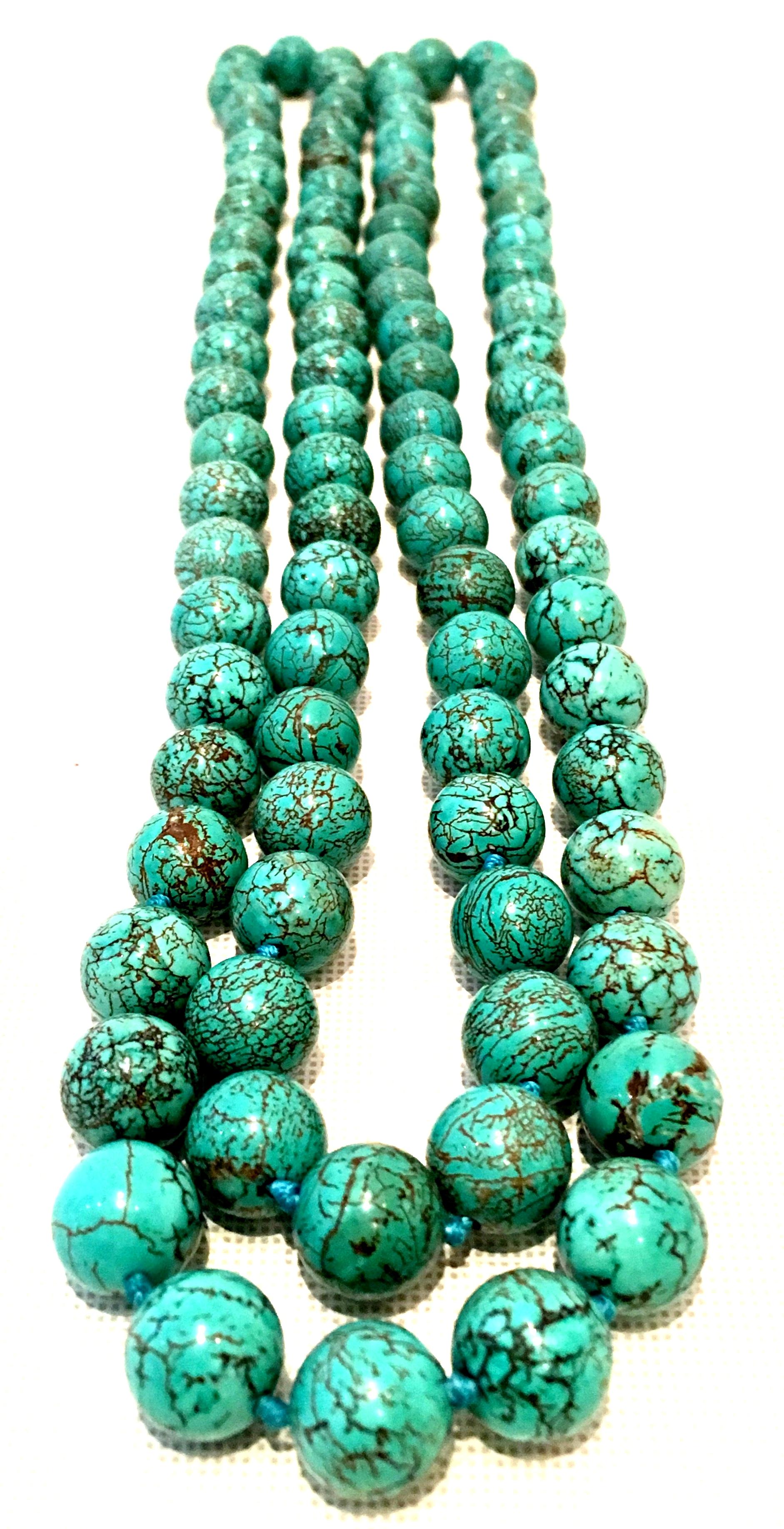 Women's or Men's 20th Century Natural Polished Turquoise Bead Opera Length Necklace