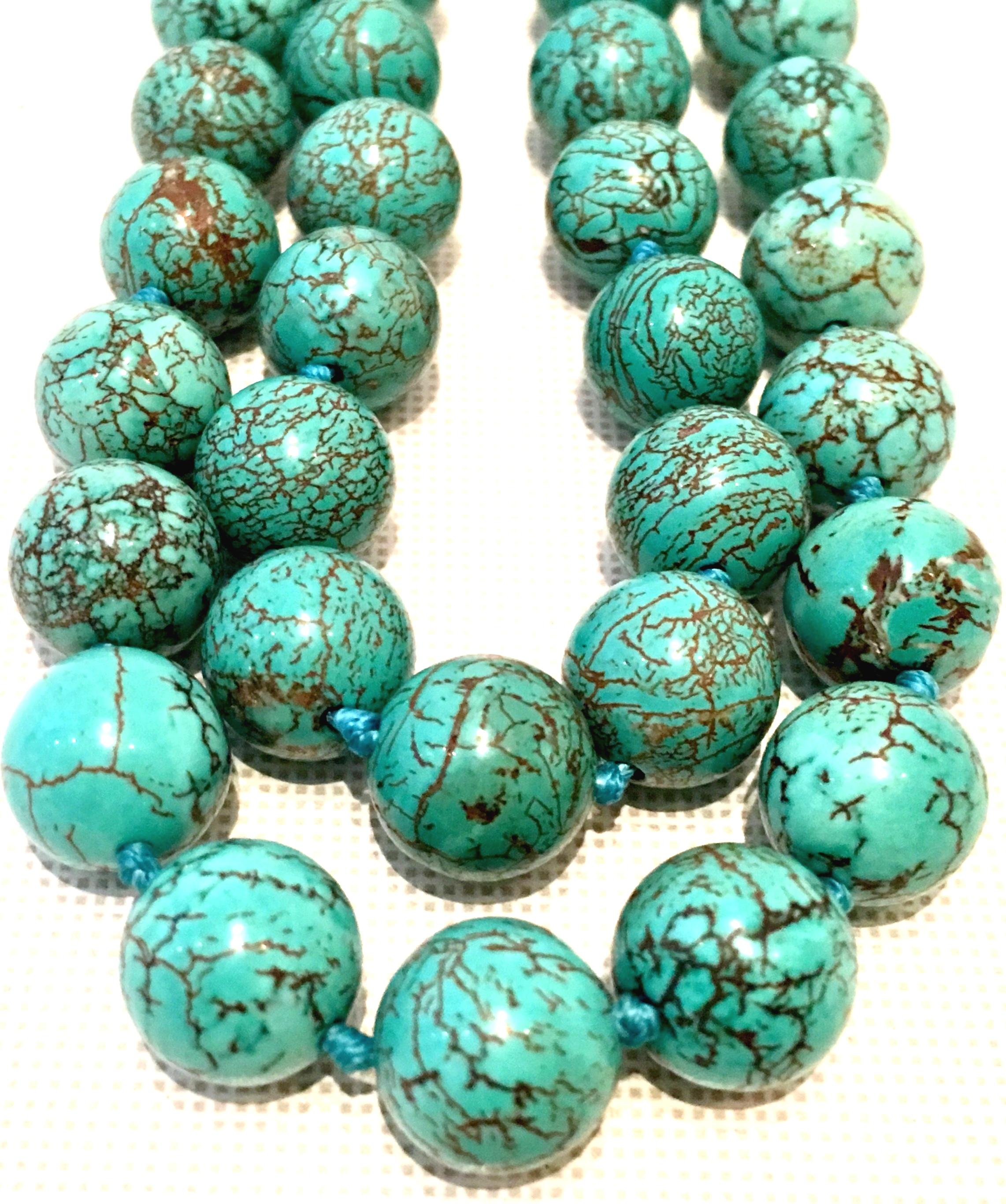 20th Century Natural Polished Turquoise Bead Opera Length Necklace 1