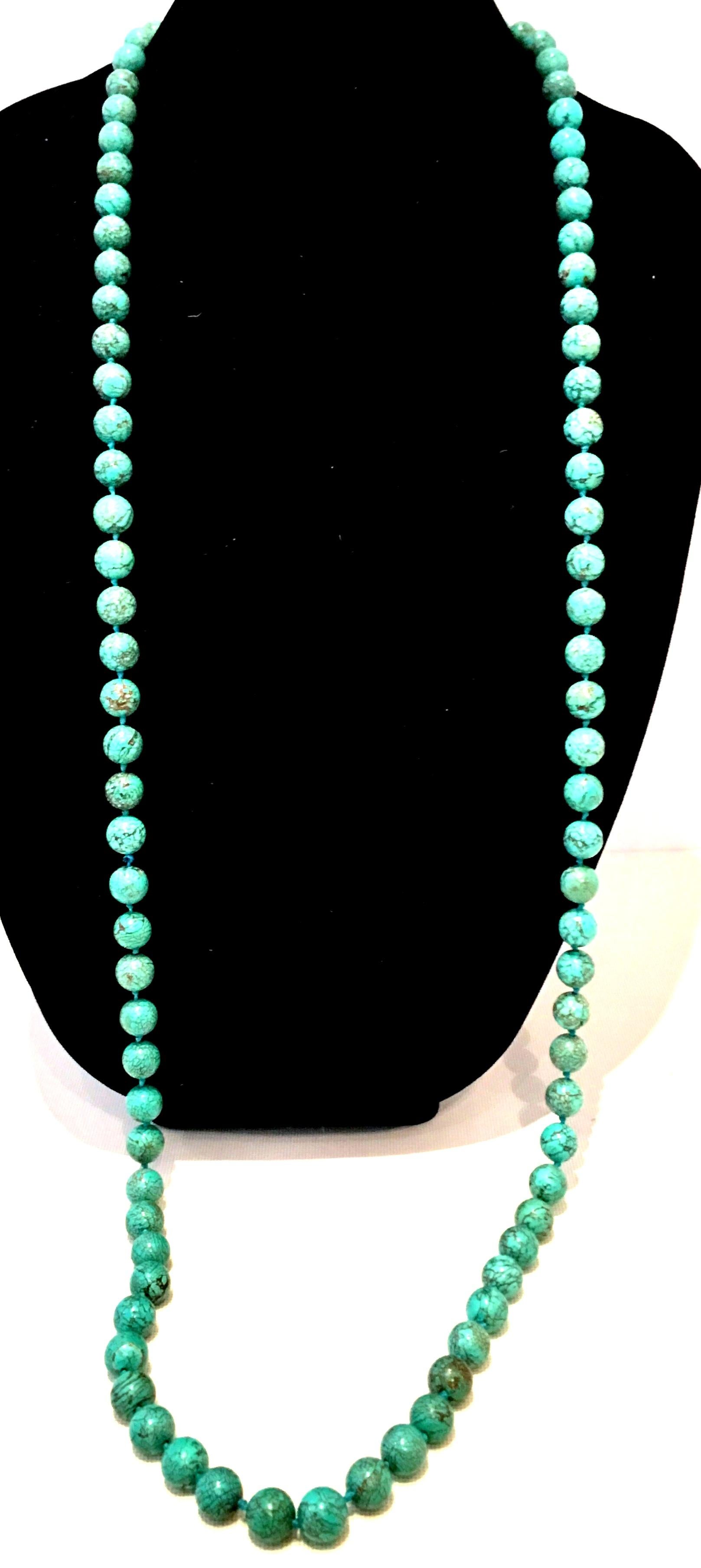 20th Century Natural Polished Turquoise Bead Opera Length Necklace In Good Condition In West Palm Beach, FL