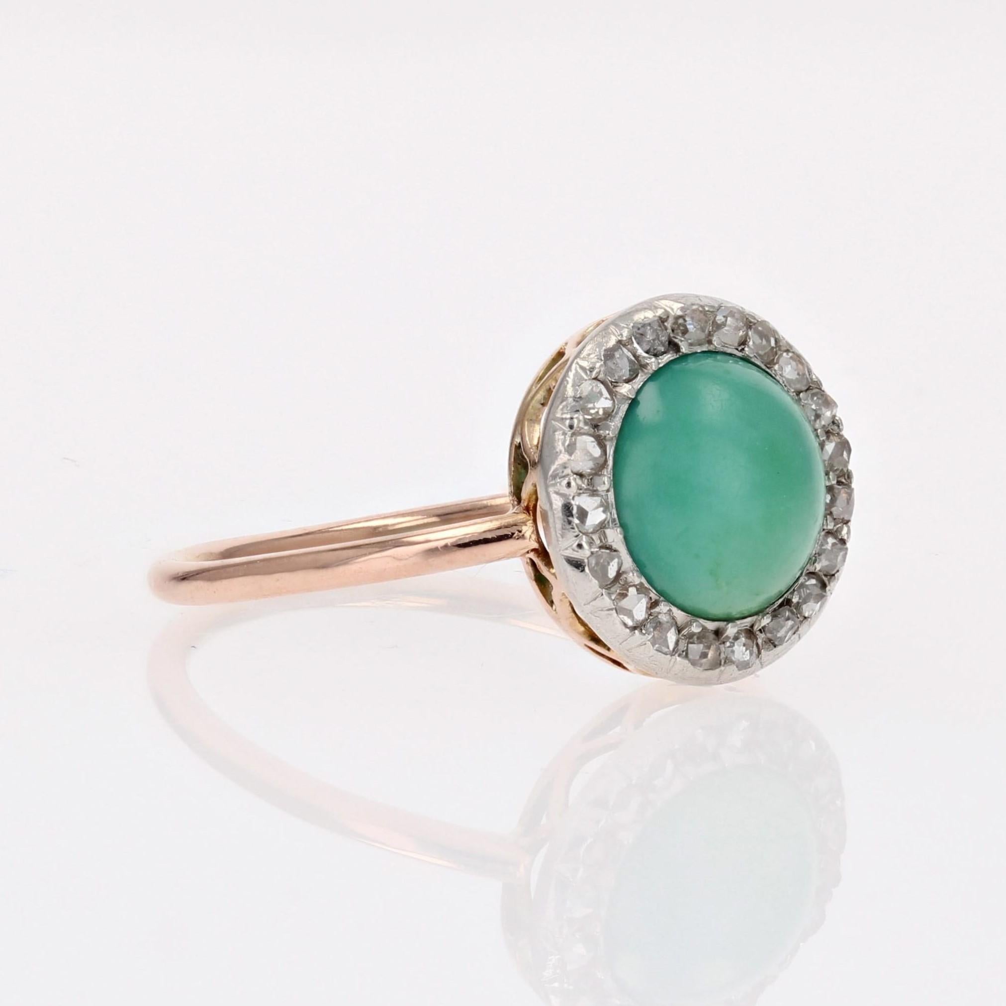 20th Century Turquoise Diamonds 18 Karat Rose Gold Round in Shape Ring For Sale 5