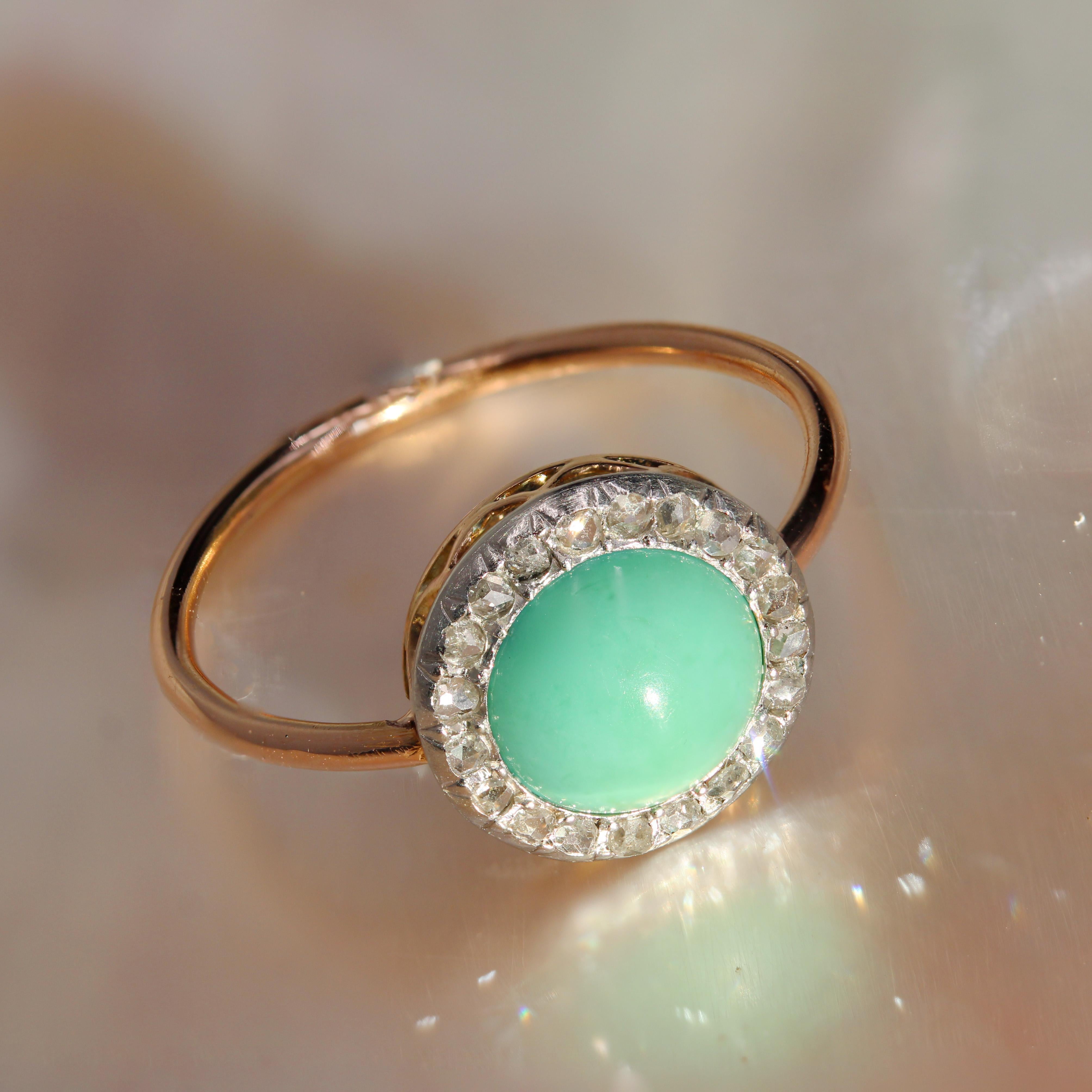 20th Century Turquoise Diamonds 18 Karat Rose Gold Round in Shape Ring For Sale 7