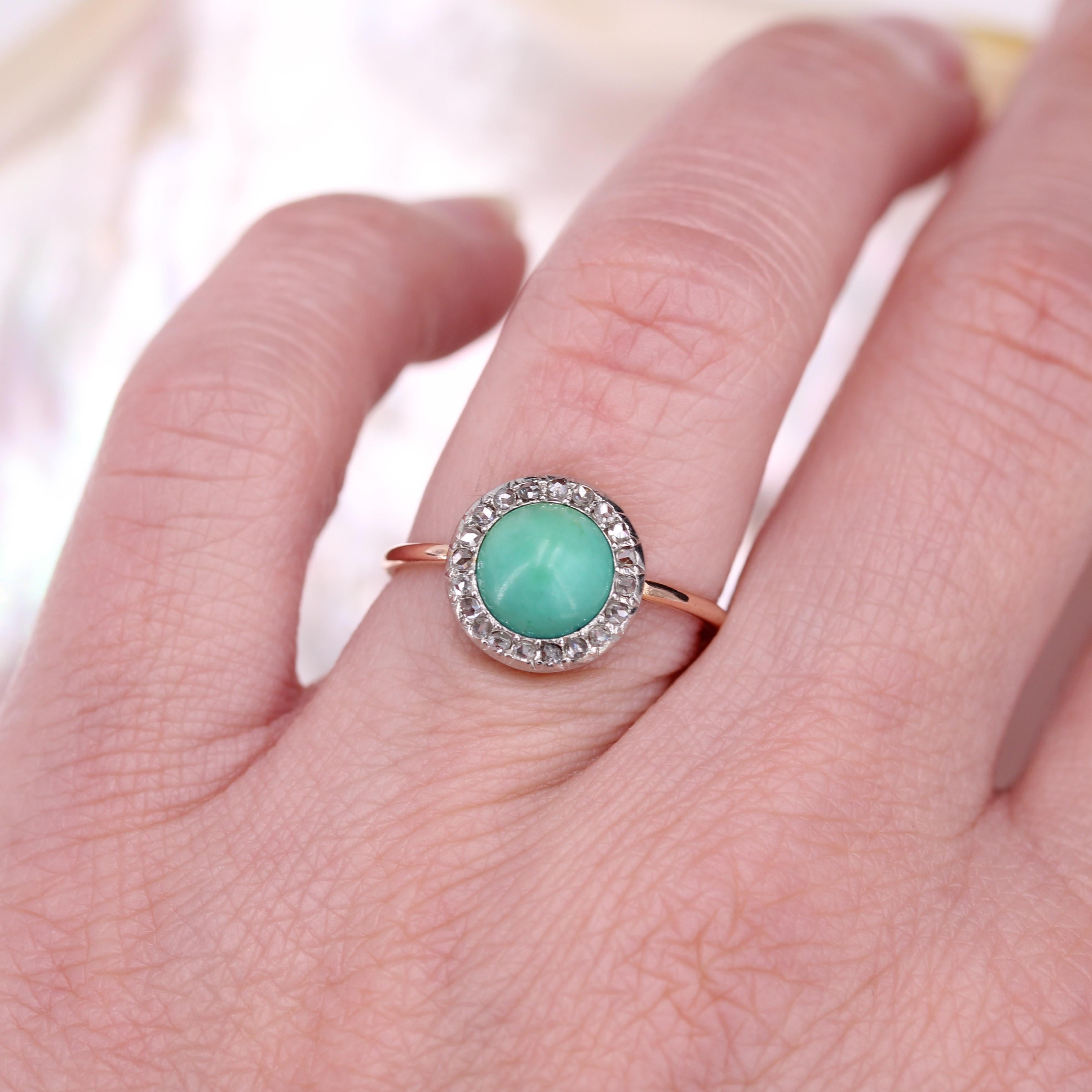 20th Century Turquoise Diamonds 18 Karat Rose Gold Round in Shape Ring For Sale 9