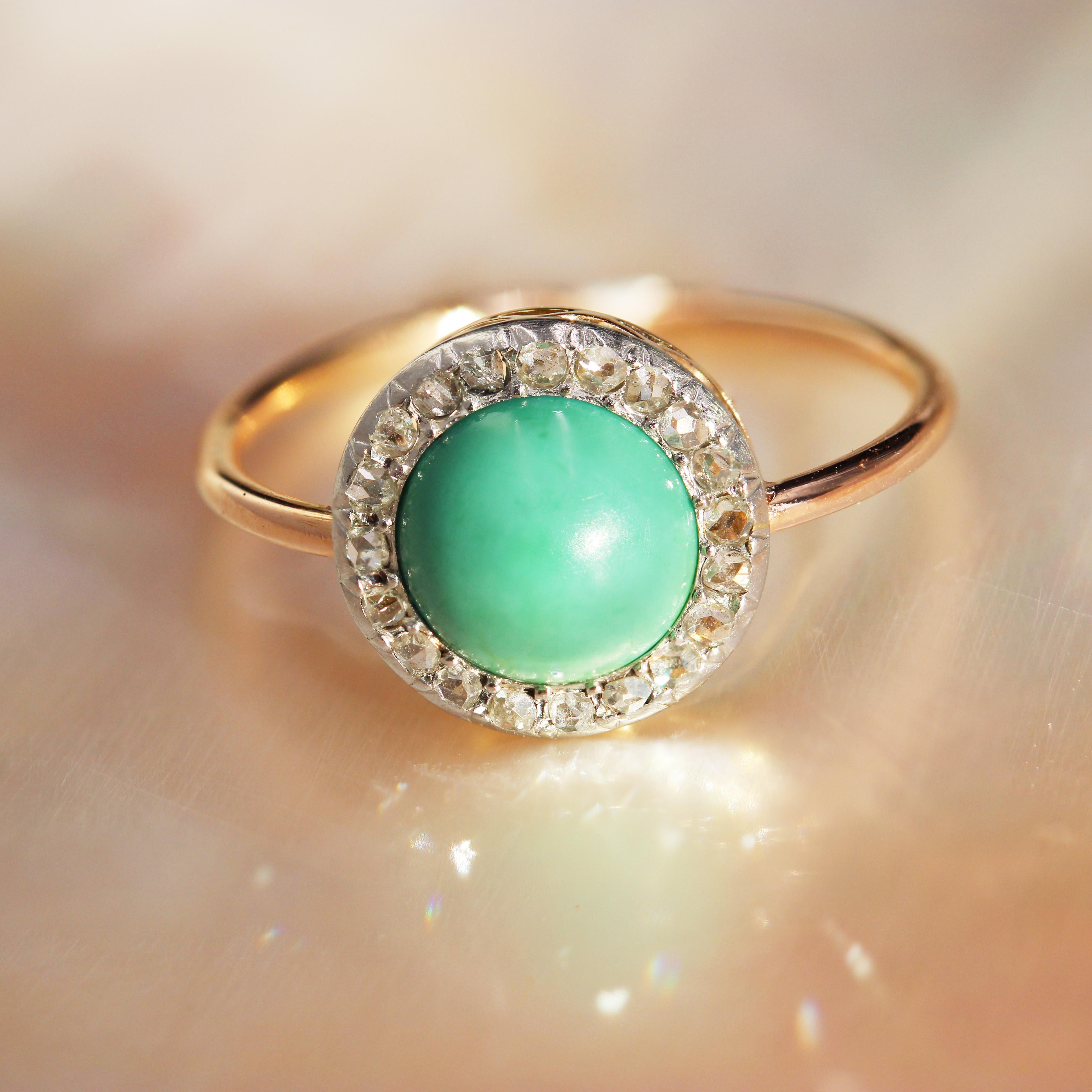 20th Century Turquoise Diamonds 18 Karat Rose Gold Round in Shape Ring For Sale 10
