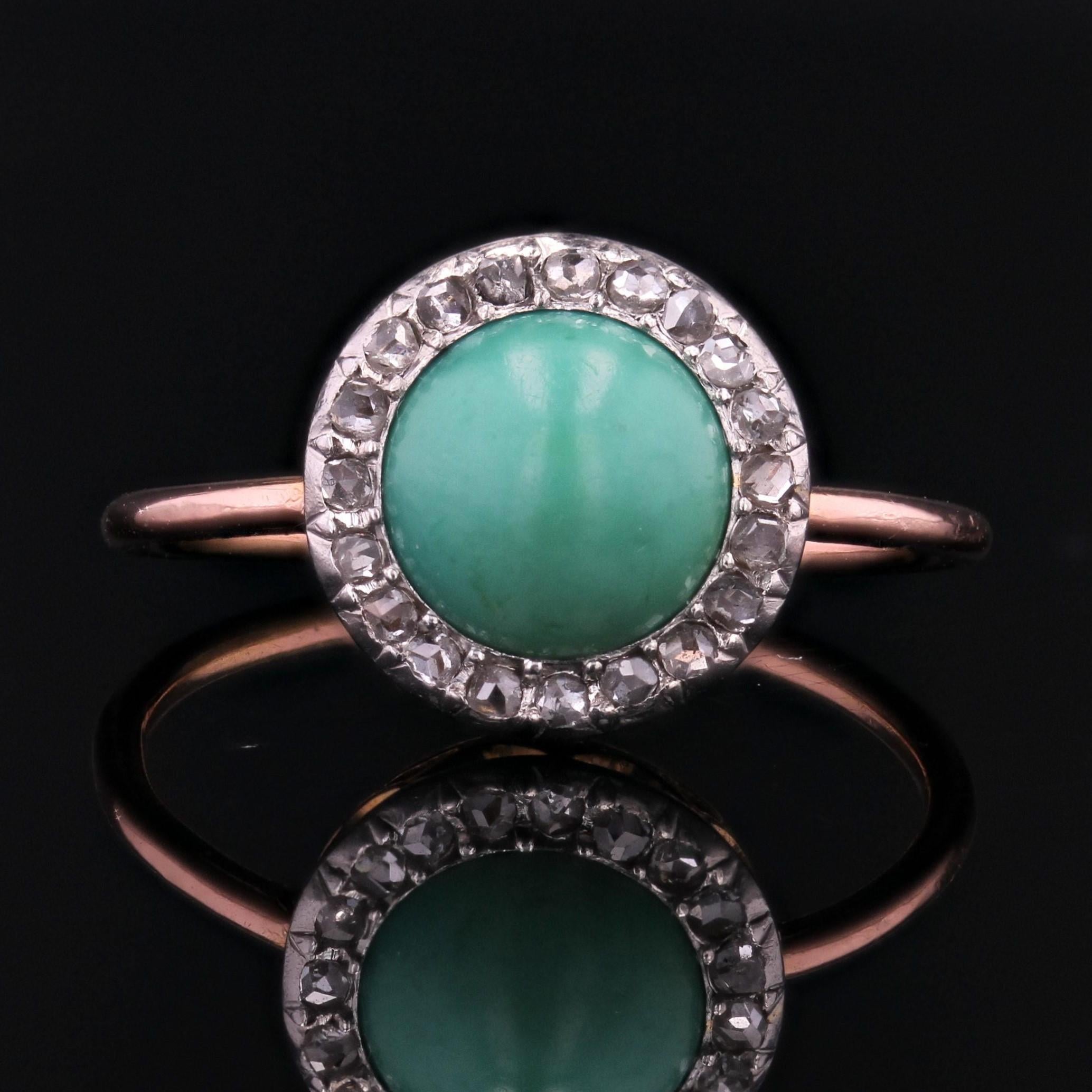 20th Century Turquoise Diamonds 18 Karat Rose Gold Round in Shape Ring In Good Condition For Sale In Poitiers, FR