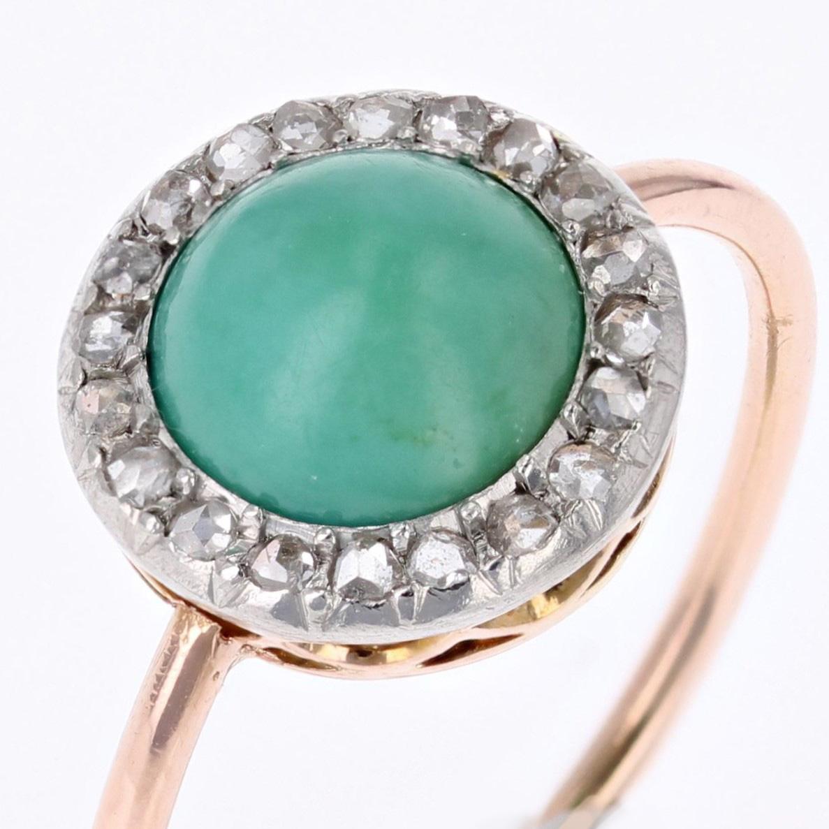 20th Century Turquoise Diamonds 18 Karat Rose Gold Round in Shape Ring For Sale 3
