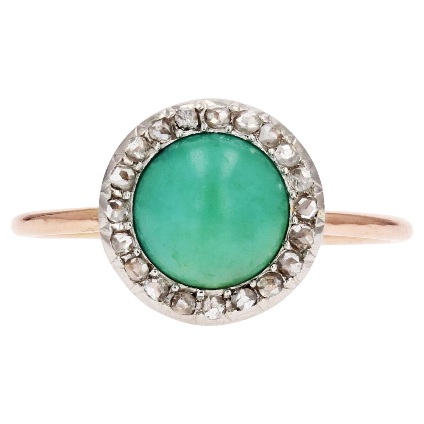 20th Century Turquoise Diamonds 18 Karat Rose Gold Round in Shape Ring For Sale