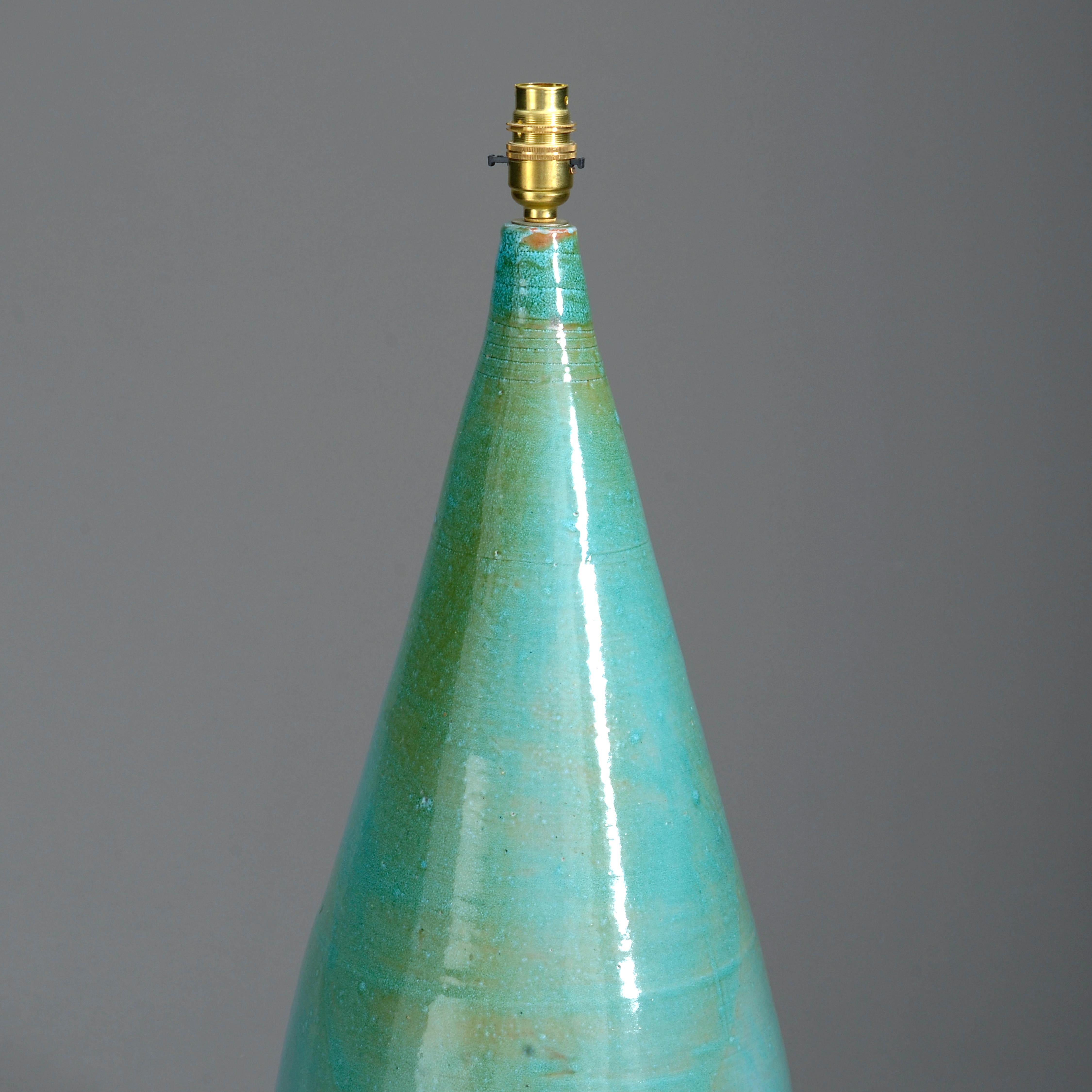 Mid-Century Modern 20th Century Turquoise Glazed Studio Pottery Vase Lamp