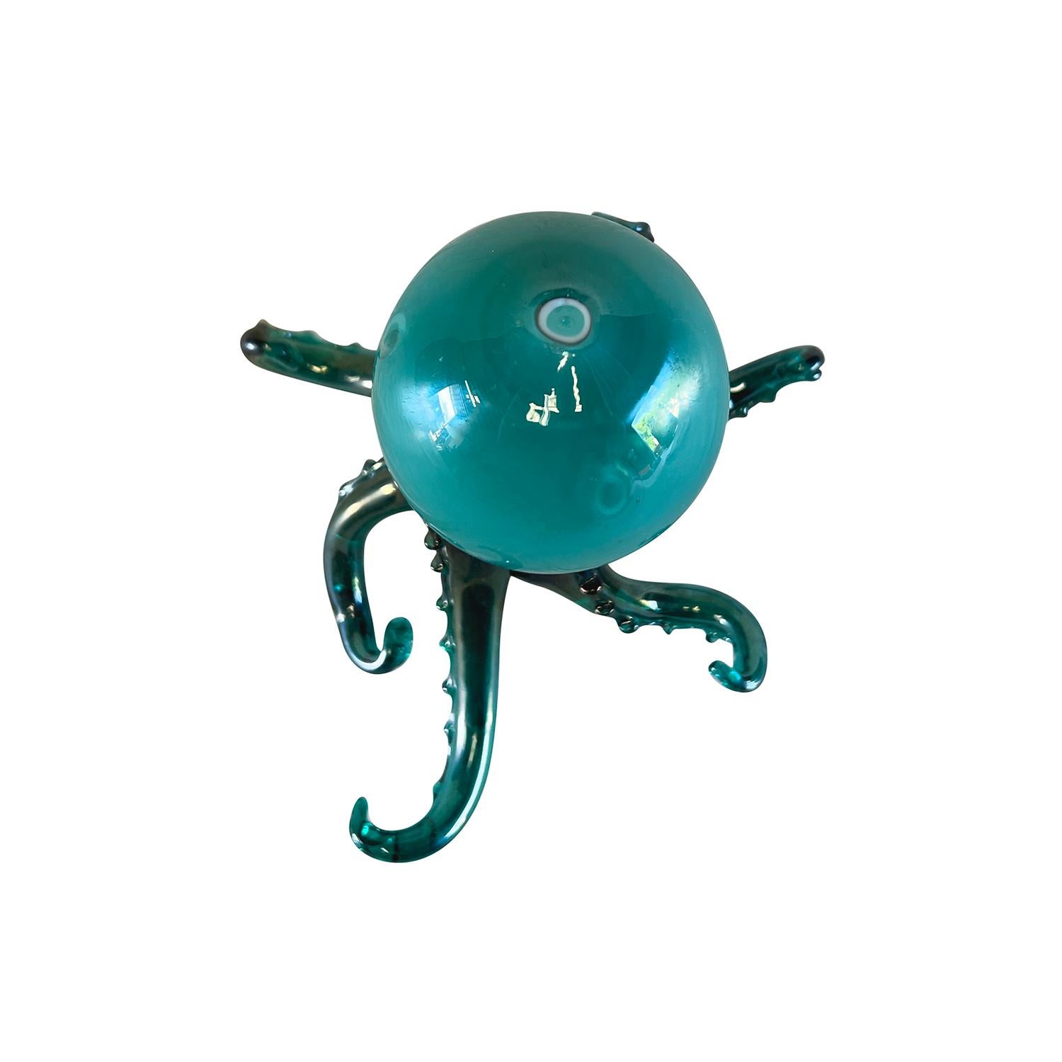 Mid-Century Modern 20th Century Turquoise Italian Murano Glass Octopus Sculpture by Carlo Scarpa