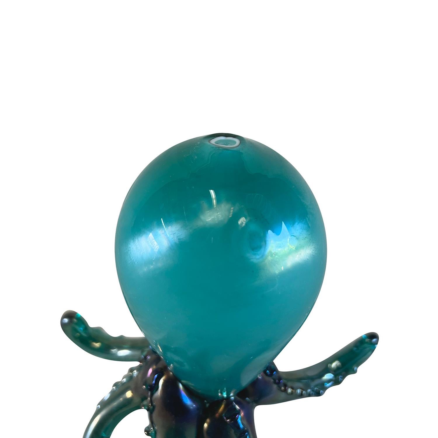 Hand-Crafted 20th Century Turquoise Italian Murano Glass Octopus Sculpture by Carlo Scarpa
