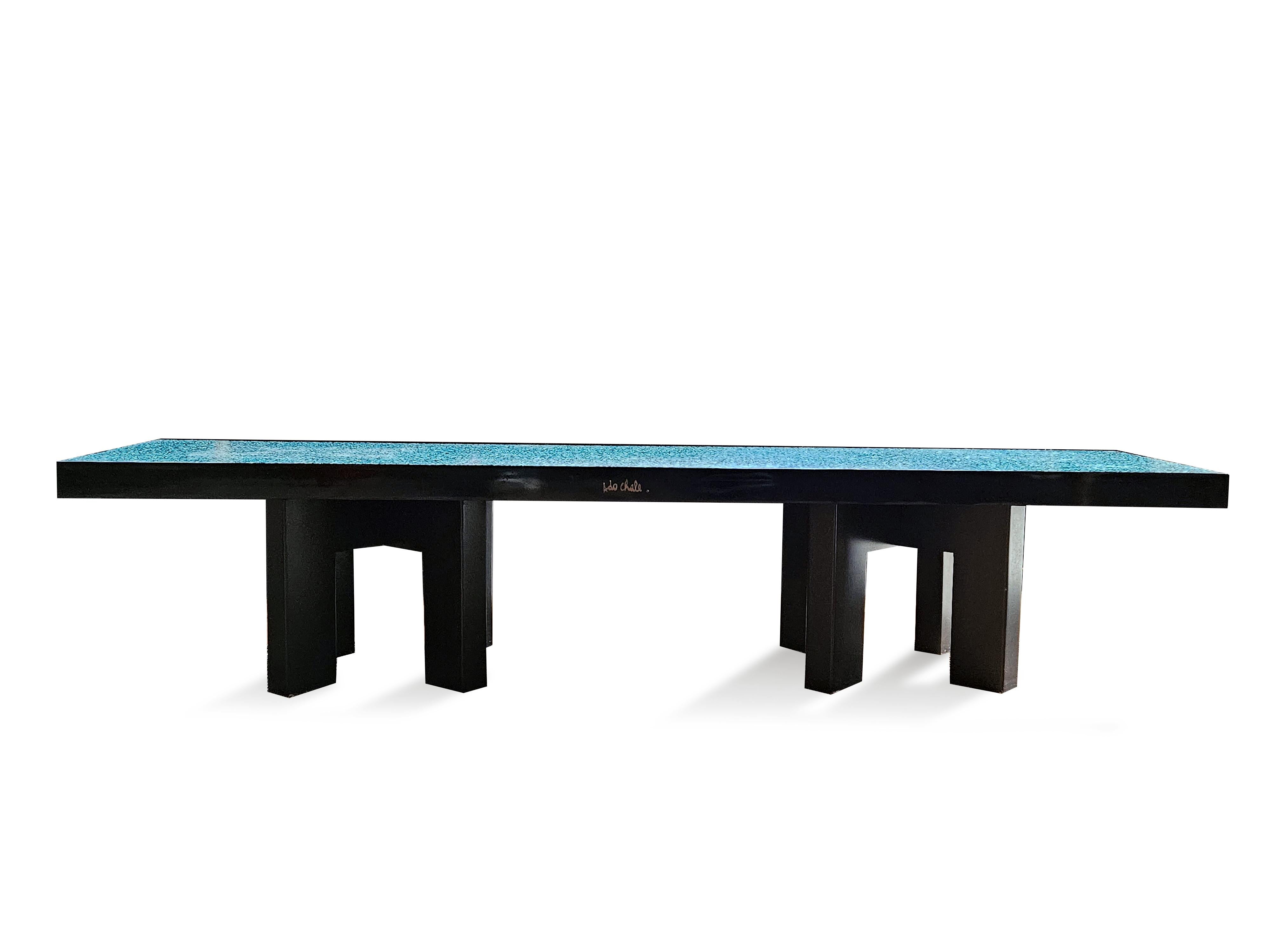 Modern 20th Century Turquoise mosaic and lacquer table by Ado Châle For Sale