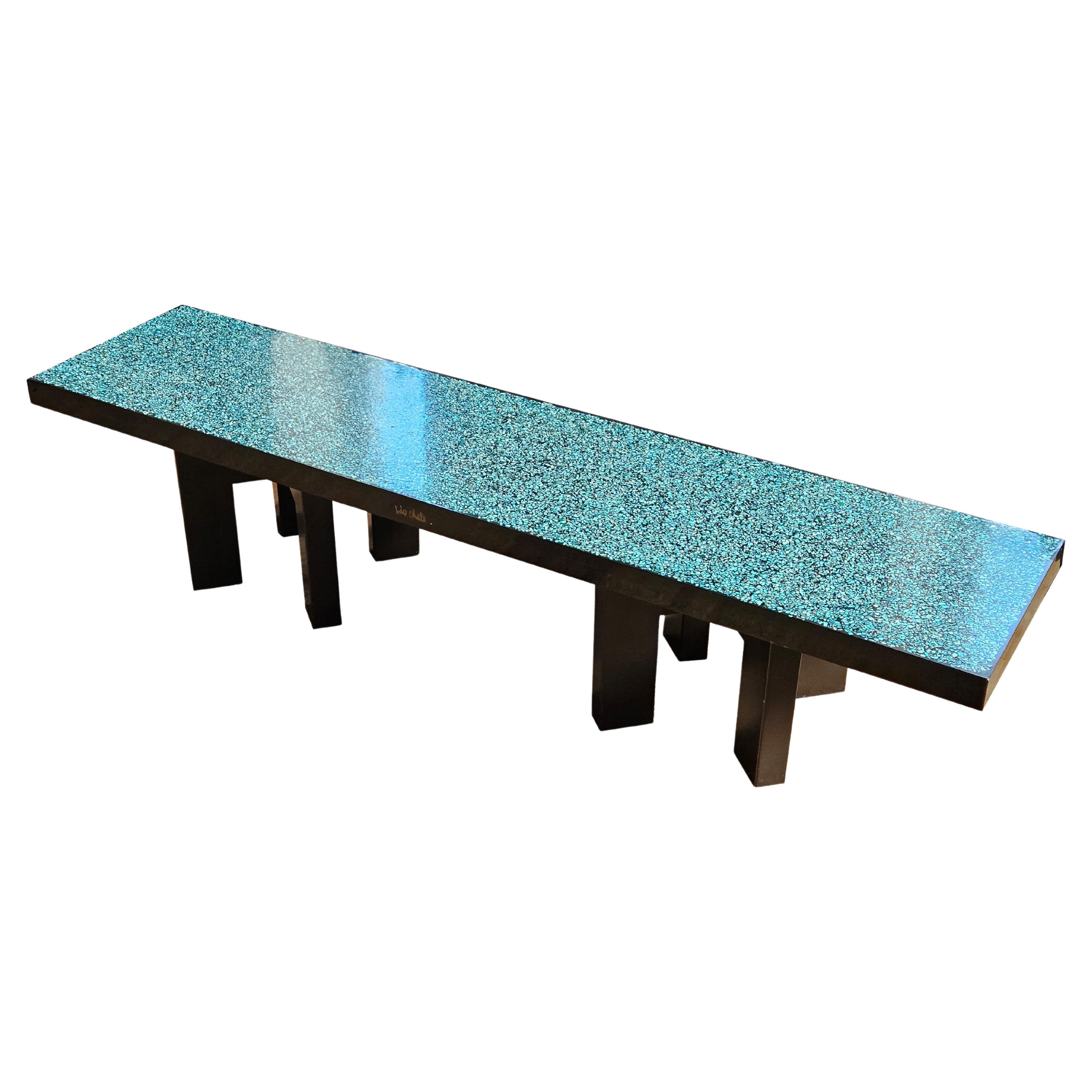 20th Century Turquoise mosaic and lacquer table by Ado Châle For Sale