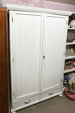20th Century Tuscan dirty white two-door wardrobe with drawers